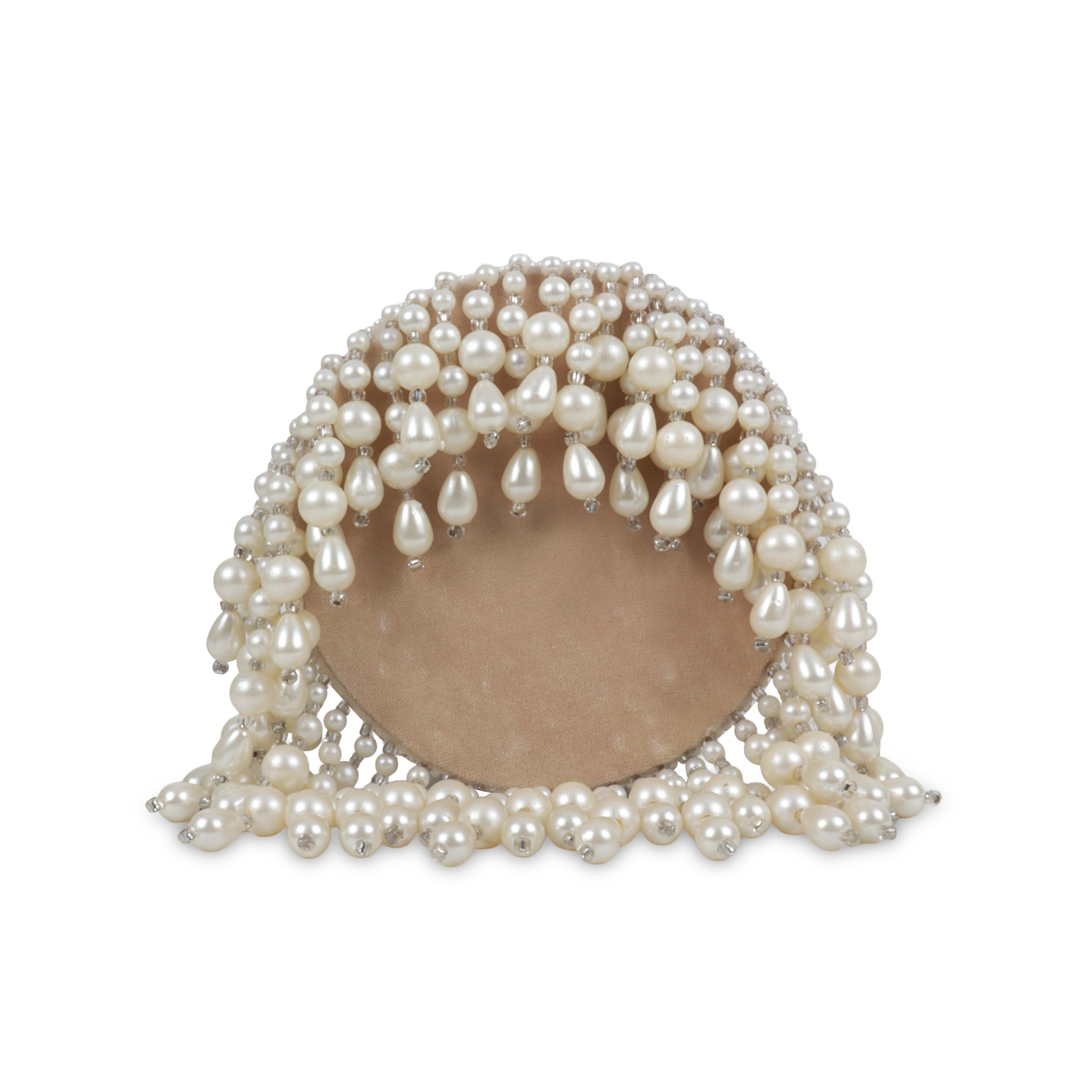 Magnolia Velvet Embroidered Potli Bag – Ivory with Silver Embroidery & Pearl Detailing