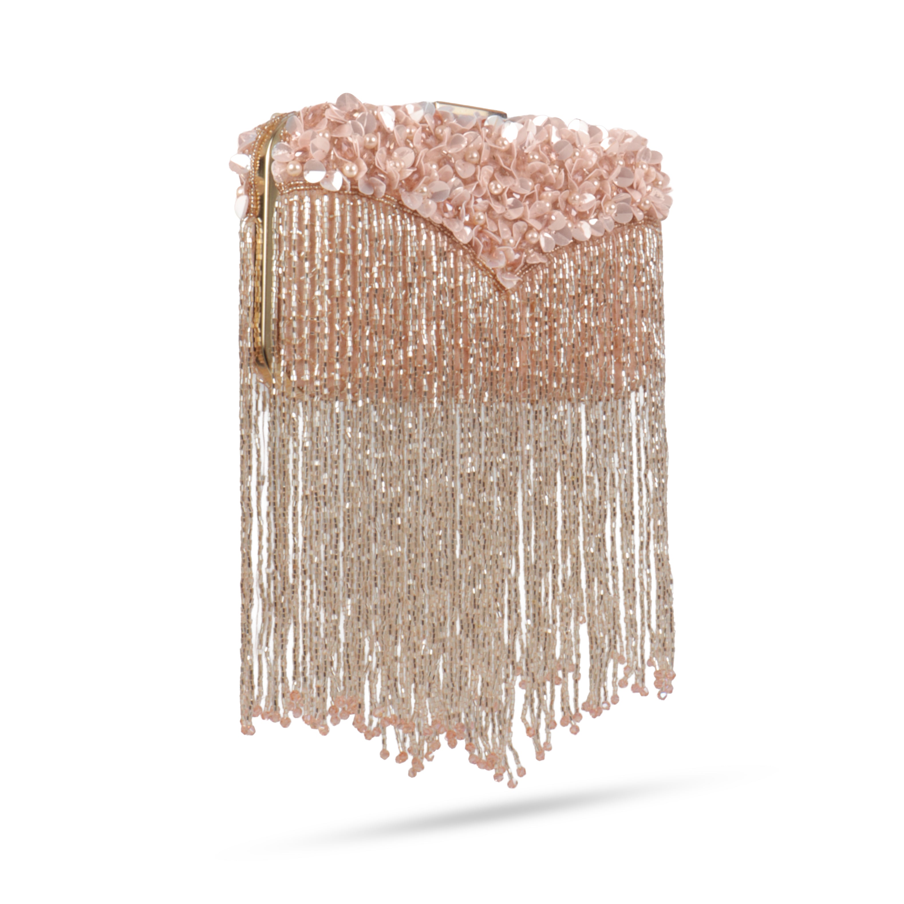 Magnolia-Luxe Peach Clutch with Embellished Fringe Detail