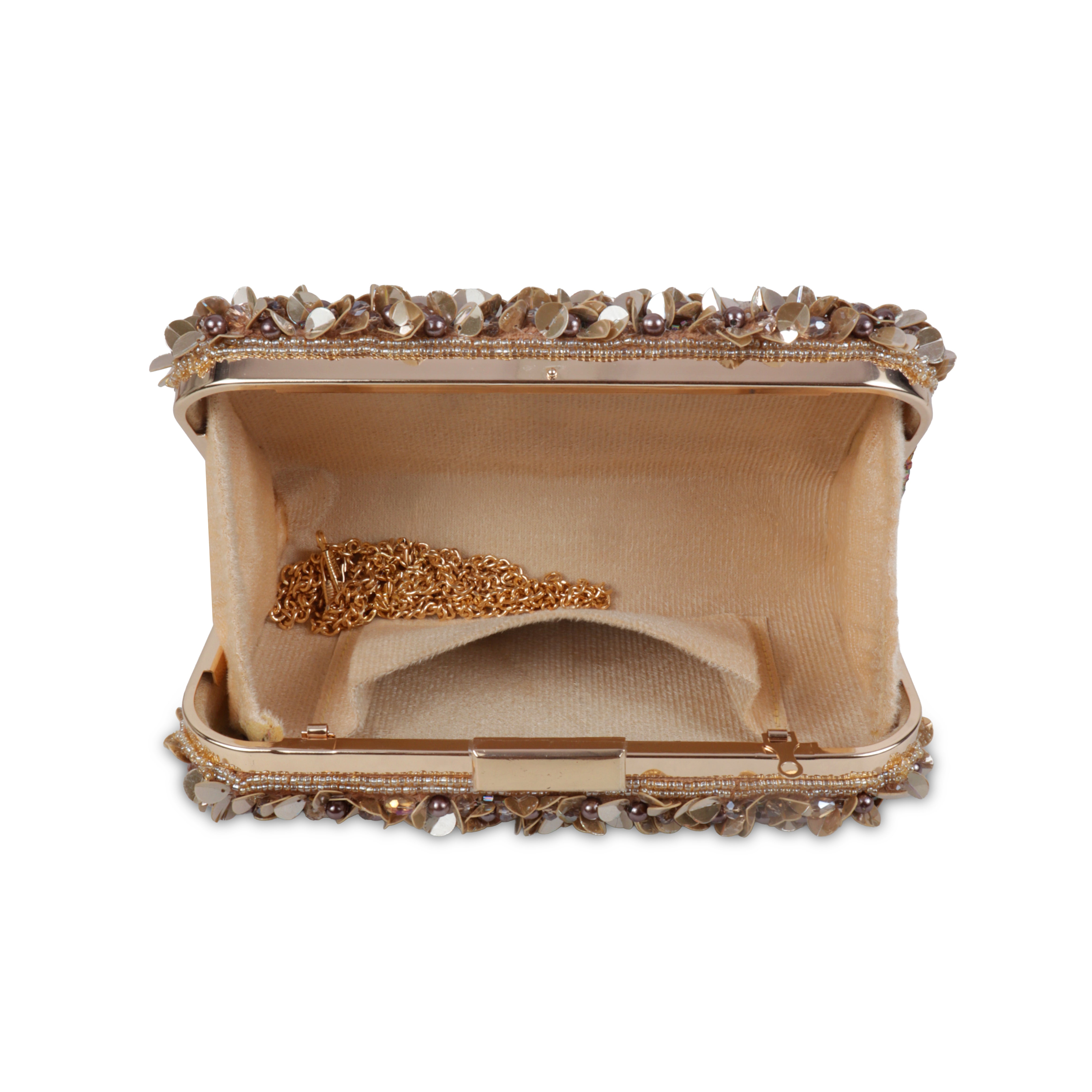 Magnolia-Luxe Brown Clutch with Embellished Fringe Detail