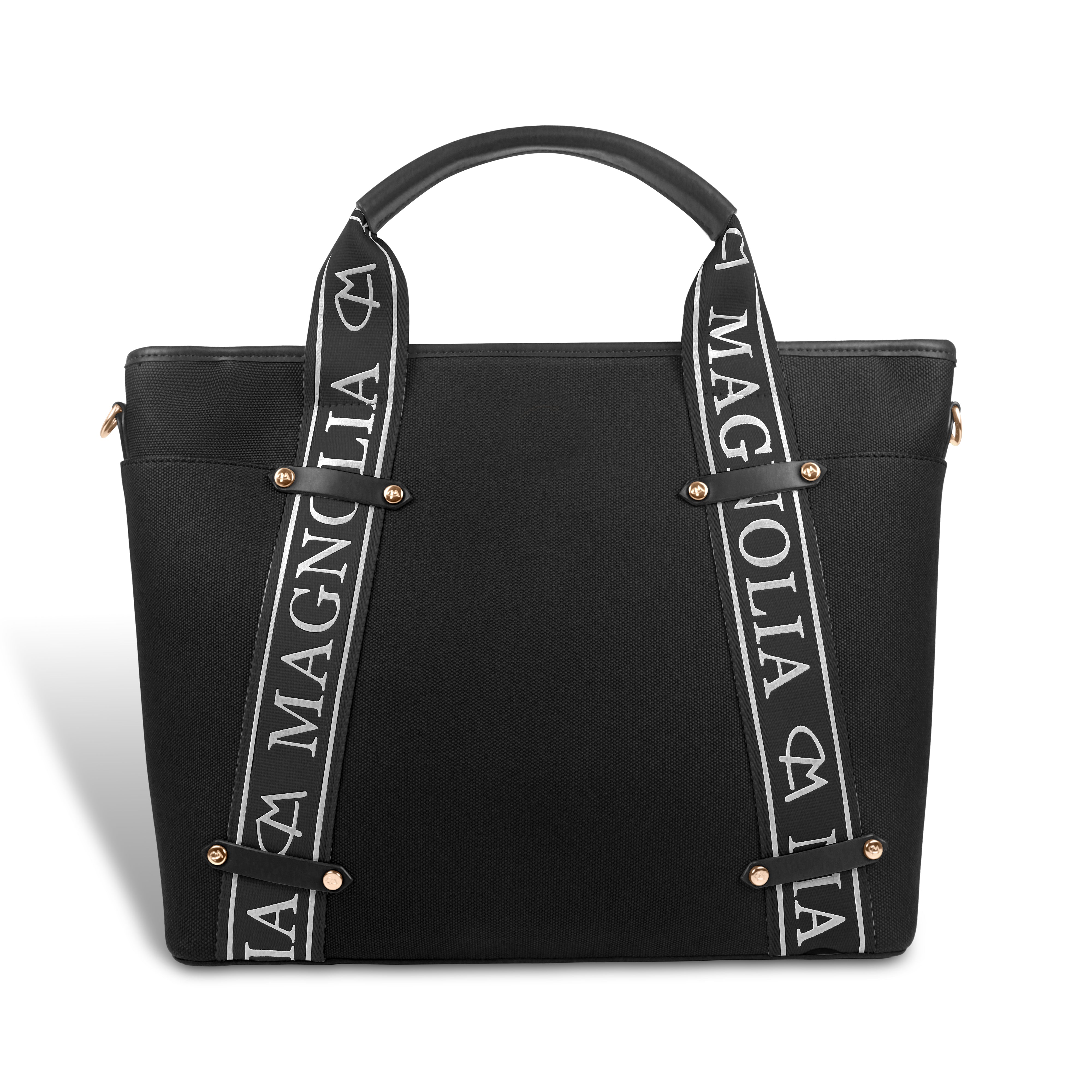 Magnolia® Vegan Leather Black Handbag – 15L Spacious Tote for Everyday & Work Use