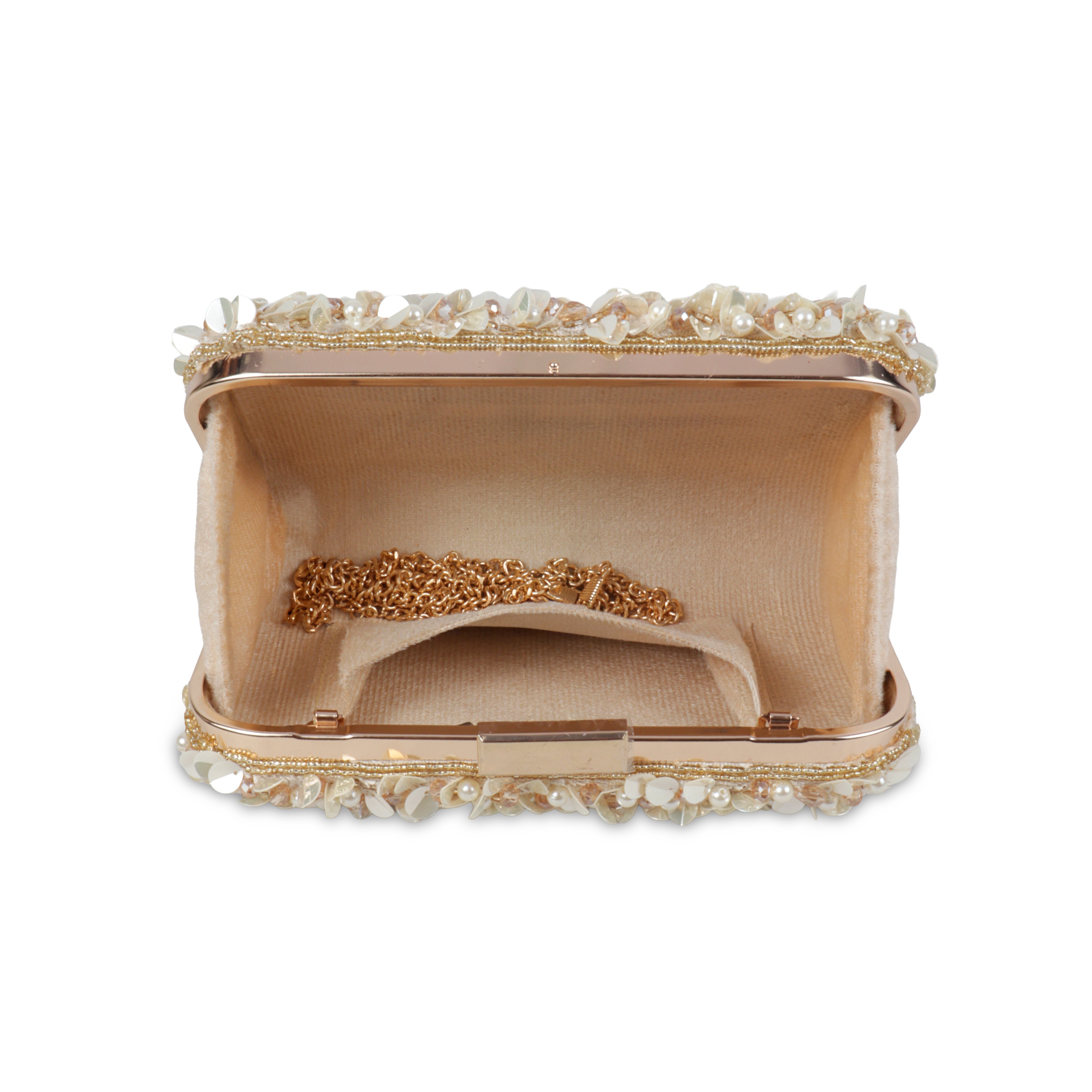 Magnolia-Luxe Gold Clutch with Embellished Fringe Detail