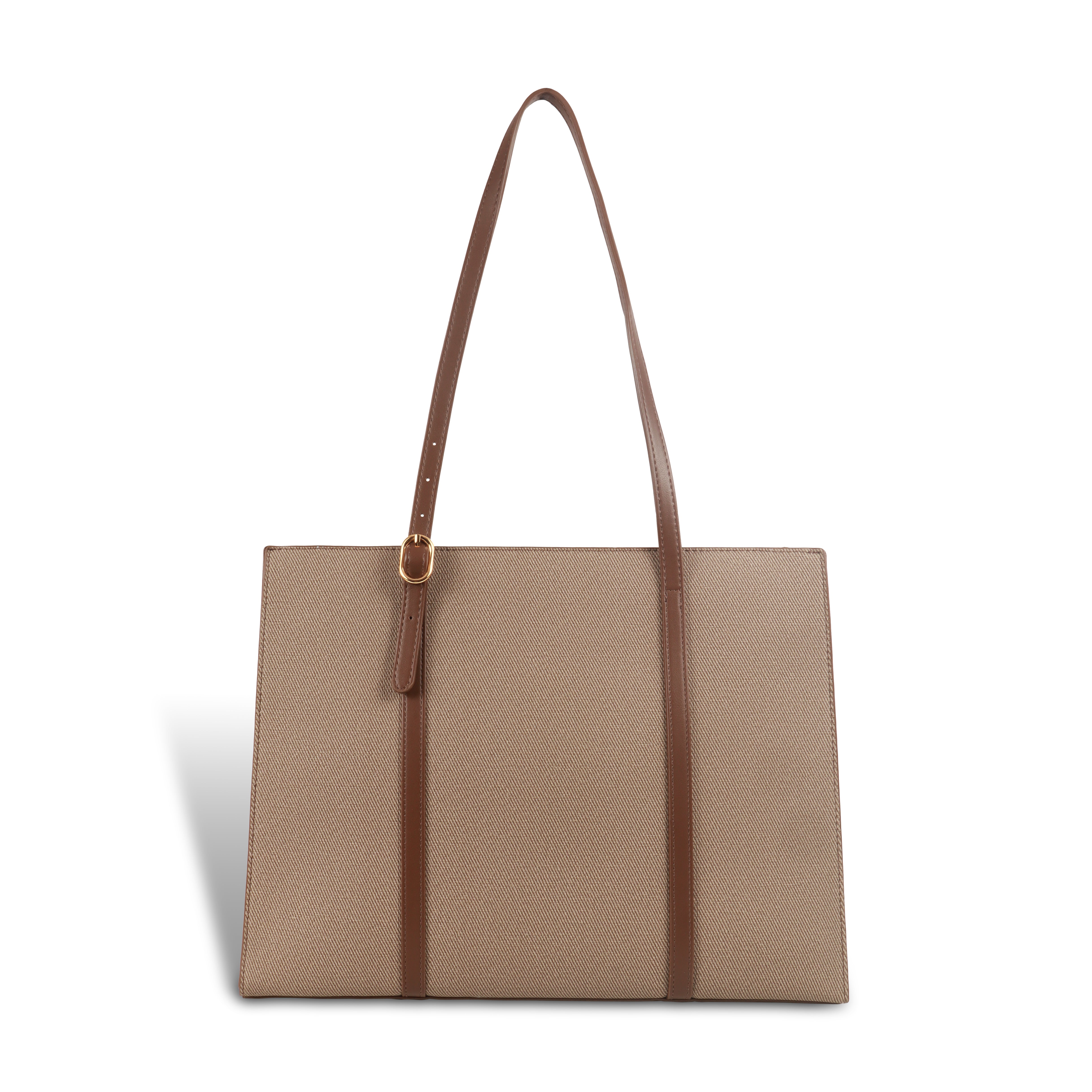 Magnolia Structured Coffee Tote Bag for Women | PU Leather & Fabric Combo | 12L Work & Everyday Handbag