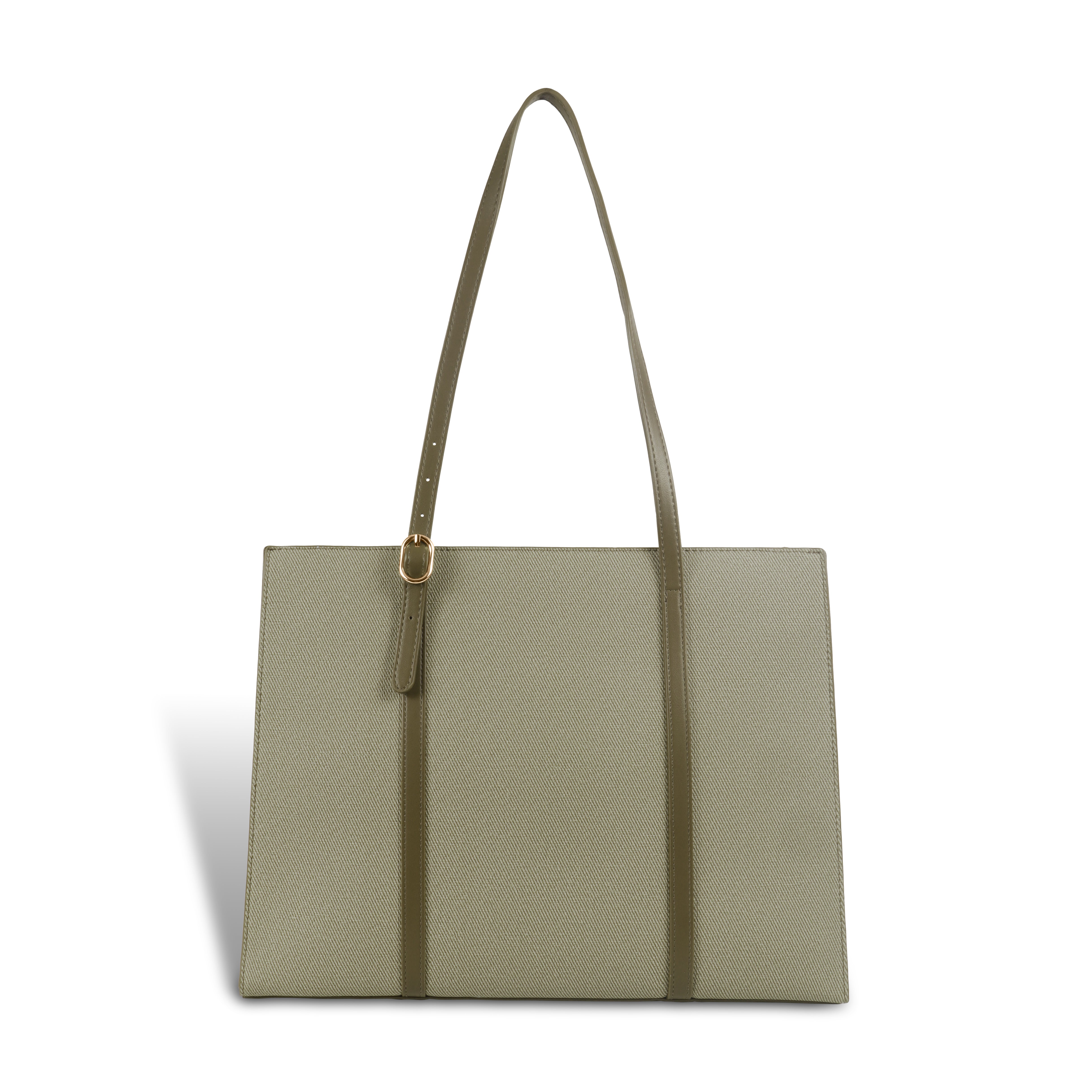 Magnolia Structured Green Tote Bag for Women | PU Leather & Fabric Combo | 12L Work & Everyday Handbag