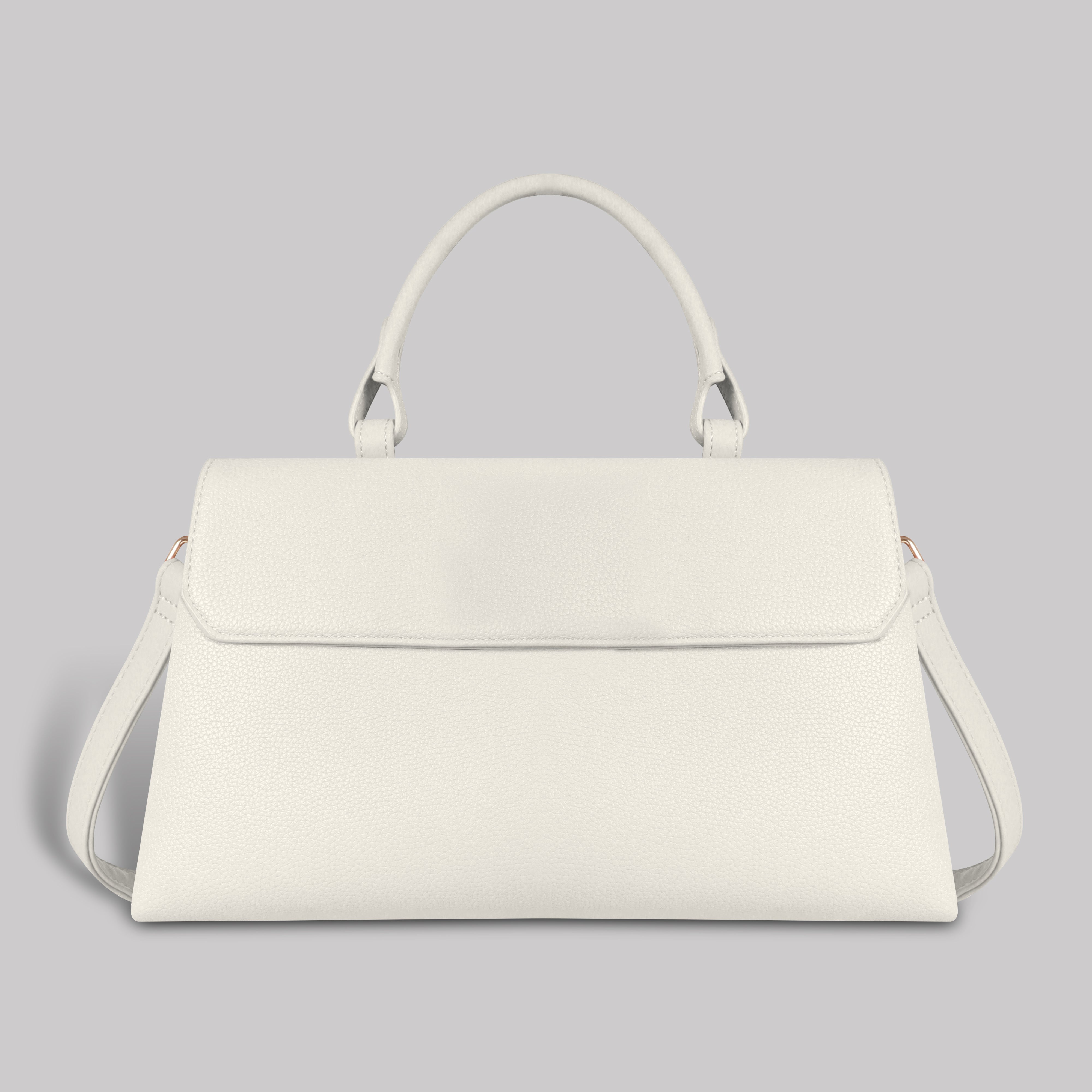 Magnolia Off-White Vegan Leather Handbag for Women | 12L Spacious Everyday & Work Bag with Long Strap