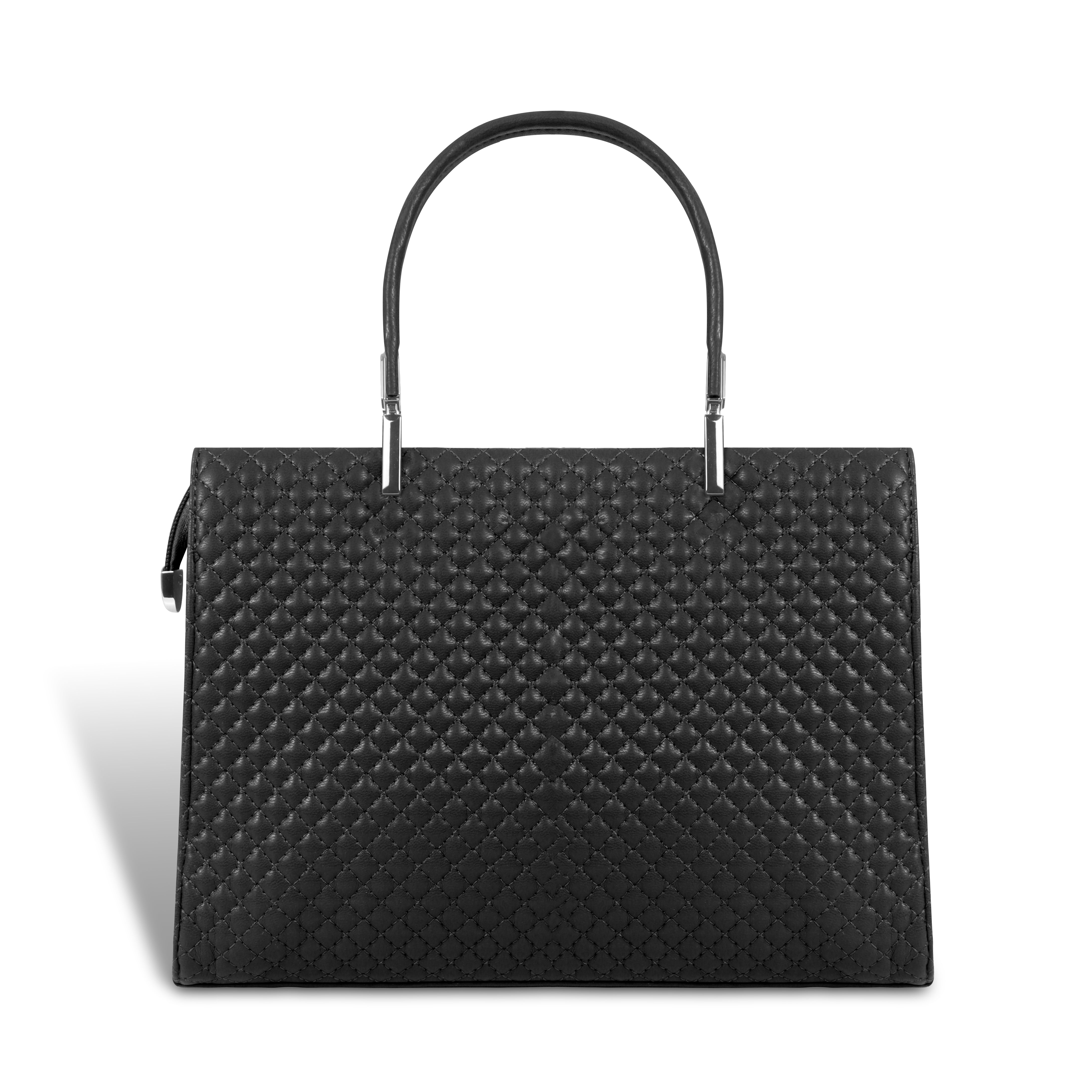 Magnolia Black Quilted Faux Leather Handbag for Women | 10.5L Stylish Everyday & Office Use Bag with Long Strap