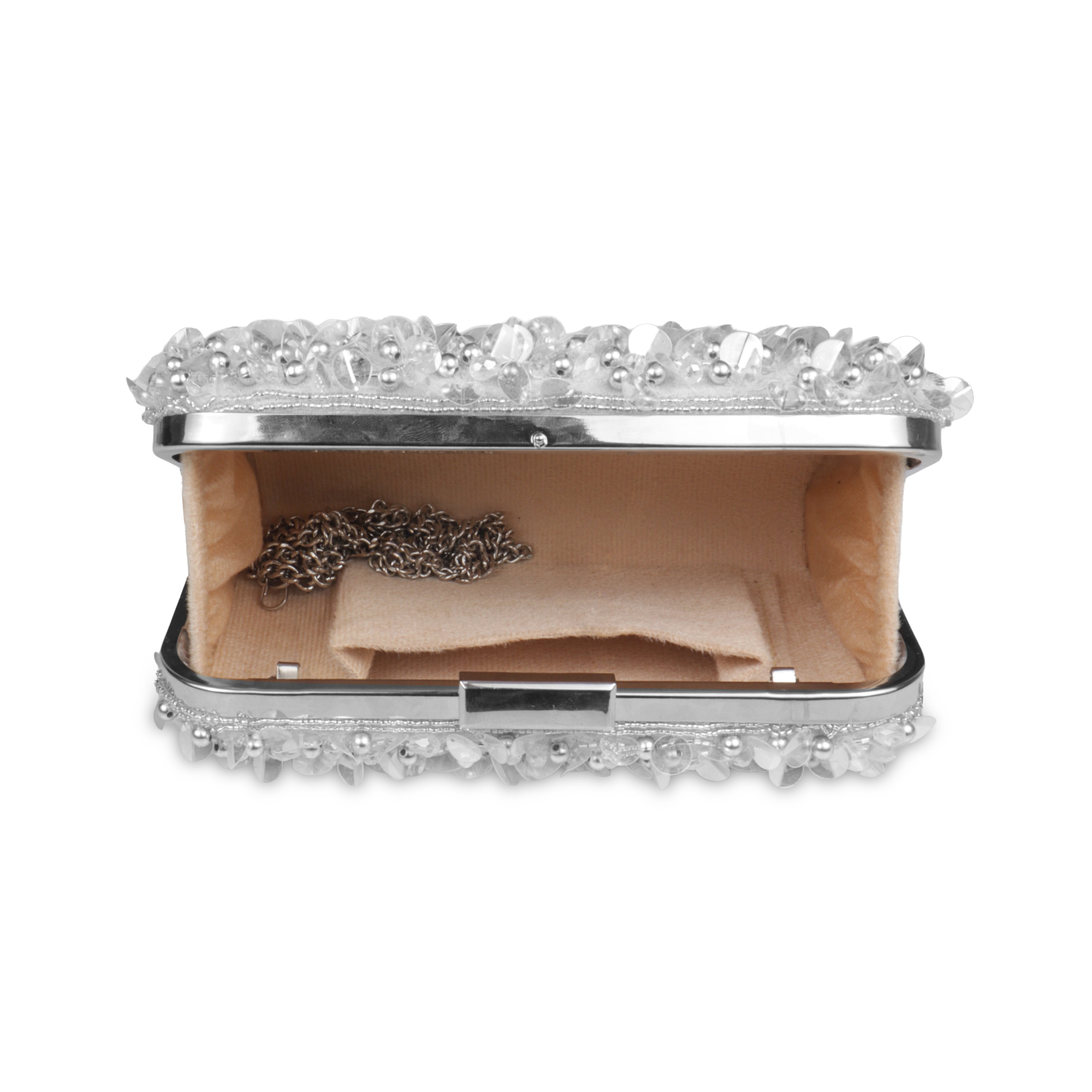 Magnolia-Luxe Silver Clutch with Embellished Fringe Detail