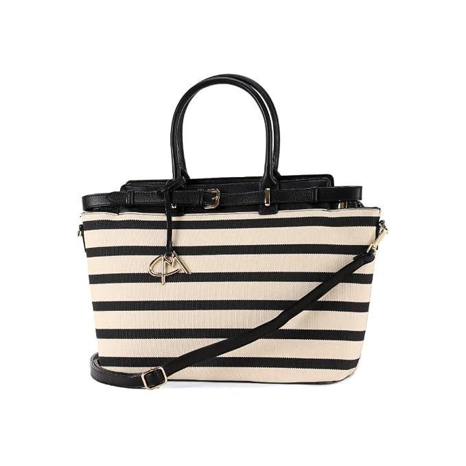 Magnolia Black PU Leather Striped One Size Women Tote