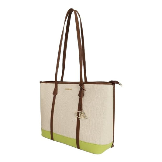 Magnolia PU Leather Women Beige Tote Bag