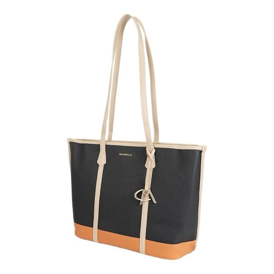 Magnolia PU Leather Women Black Tote Bag