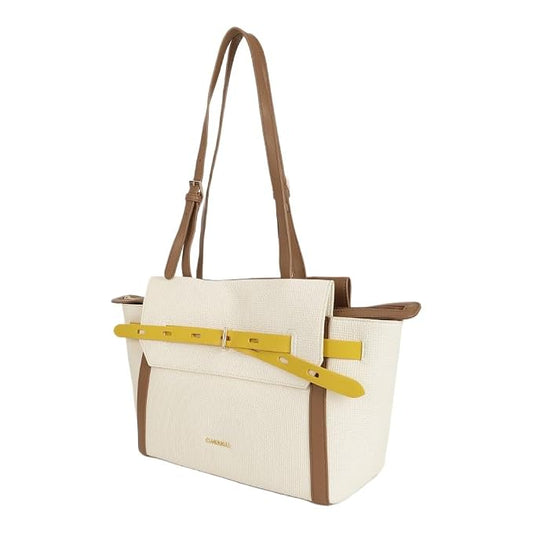 Magnolia PU Leather Women Ivory Tote Bag
