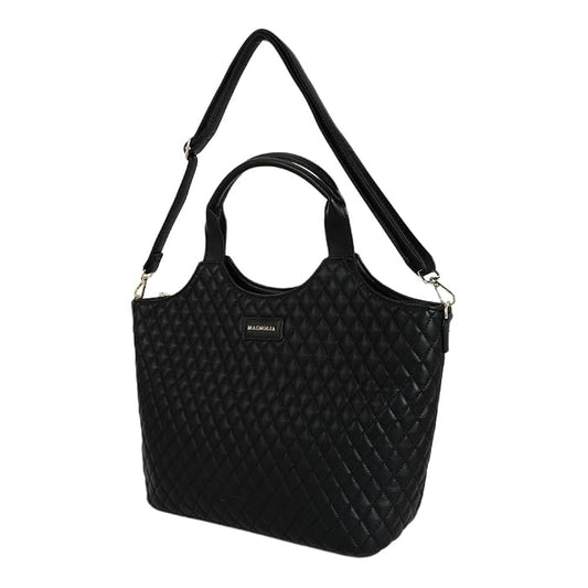 Magnolia PU Leather Women Black Tote Bag