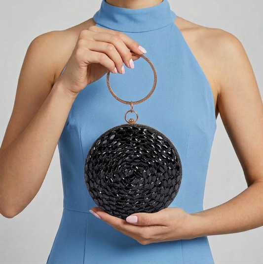 Magnolia Black Jute Embellished Women Clutch