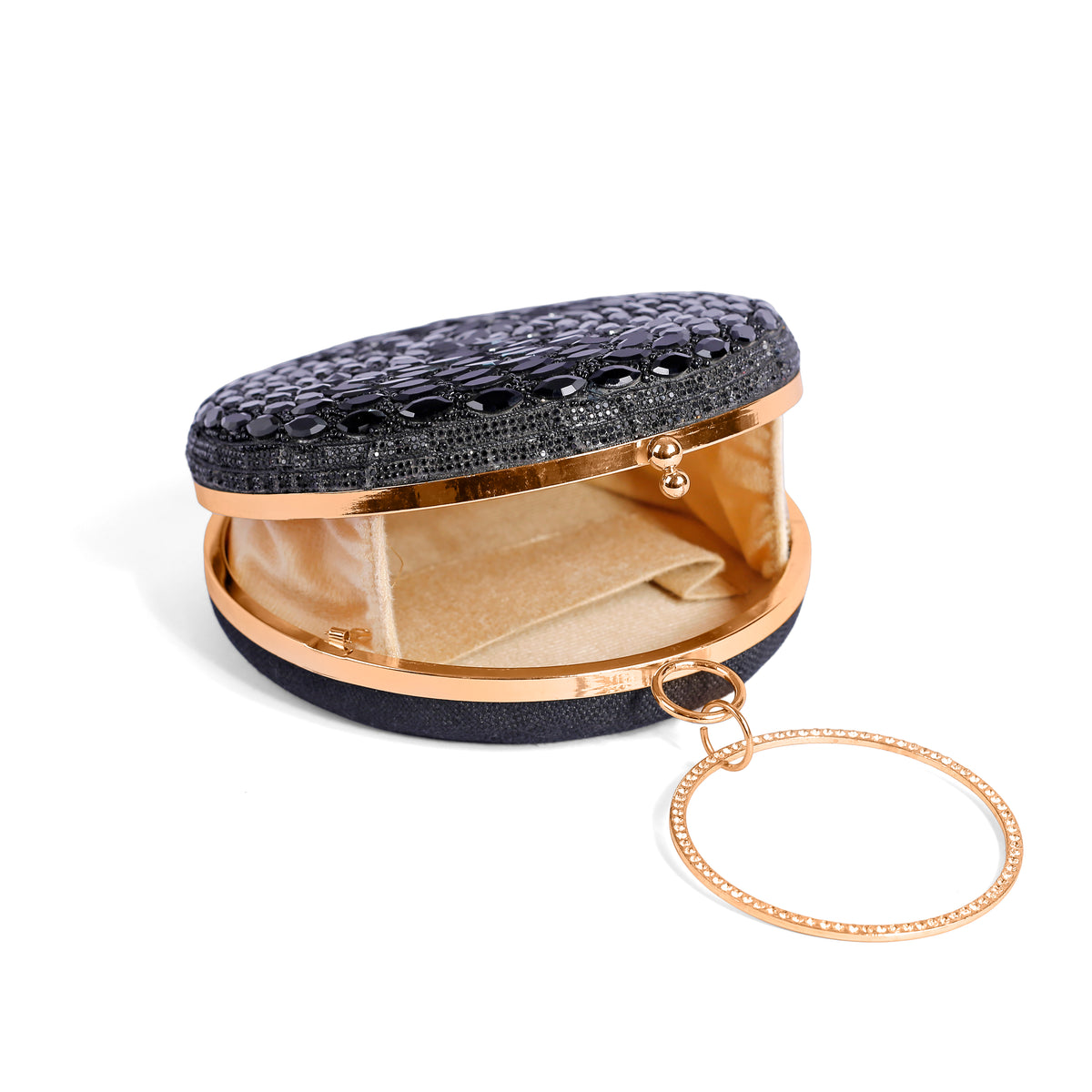 Magnolia Black Jute Embellished Women Clutch