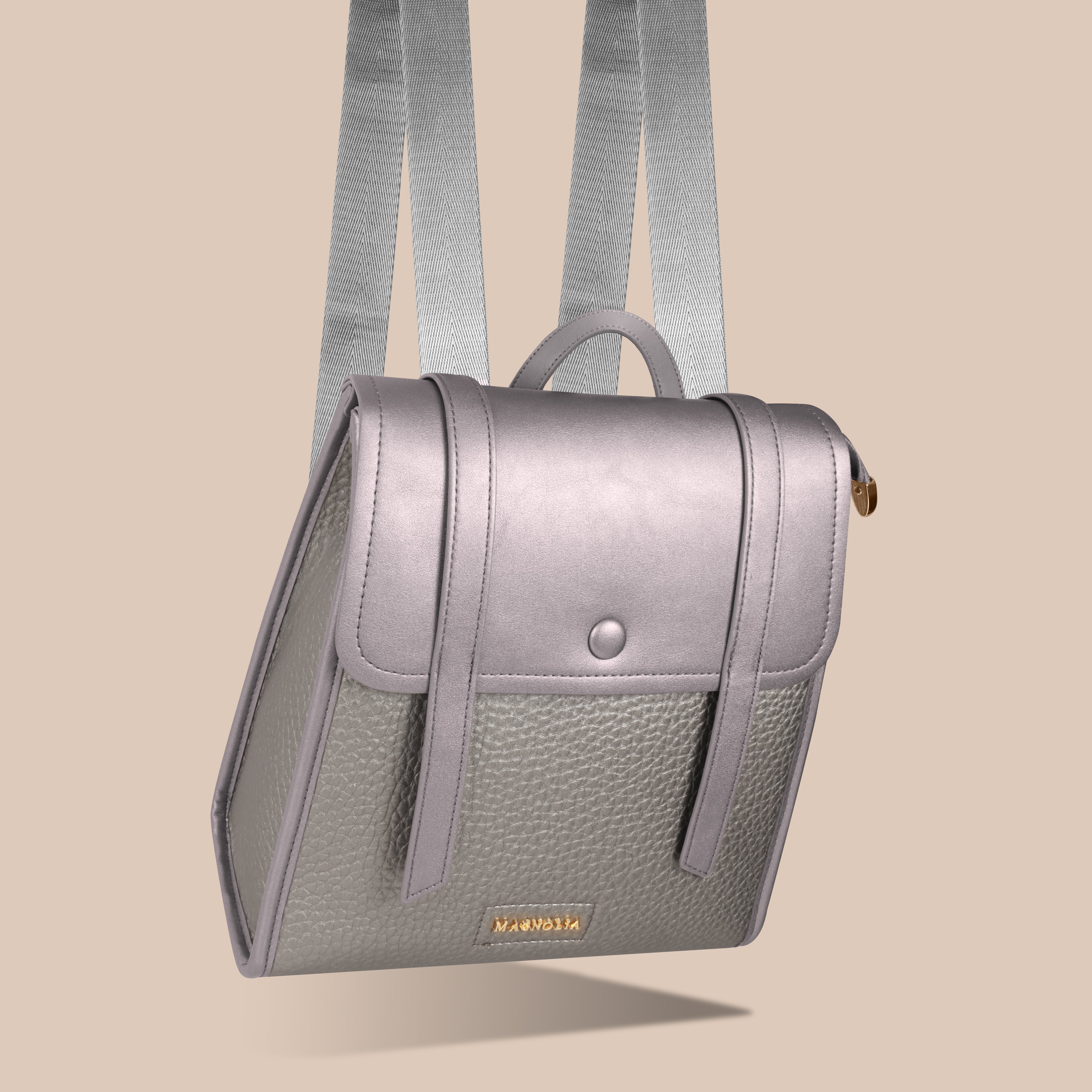 Magnolia Silver Vegan Leather Backpack for Women | 10.5L Stylish Casual Daypack with Long Strap