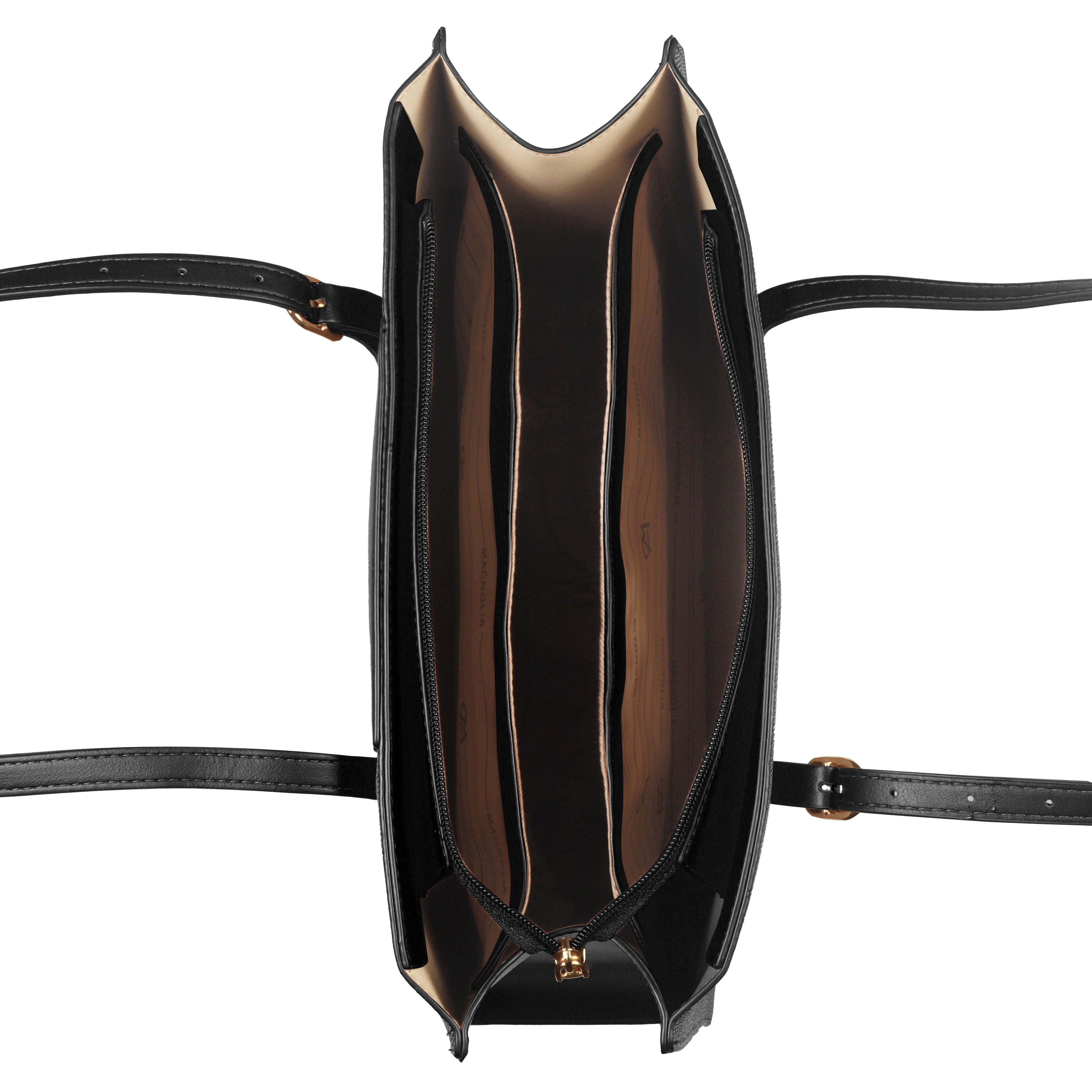 Magnolia Structured Black Tote Bag for Women | PU Leather & Fabric Combo | 12L Work & Everyday Handbag