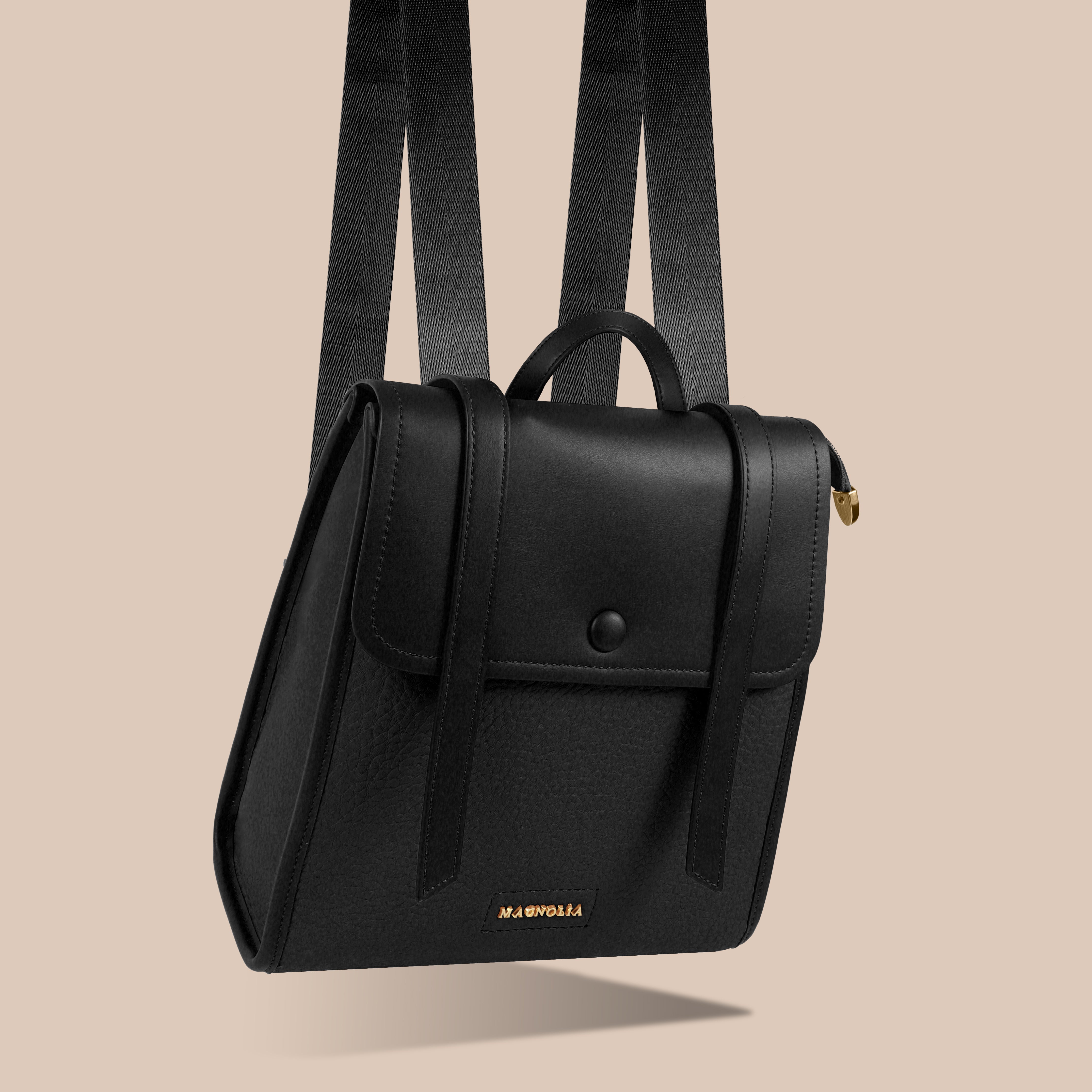 Magnolia Black Vegan Leather Backpack for Women | 10.5L Stylish Casual Daypack with Long Strap