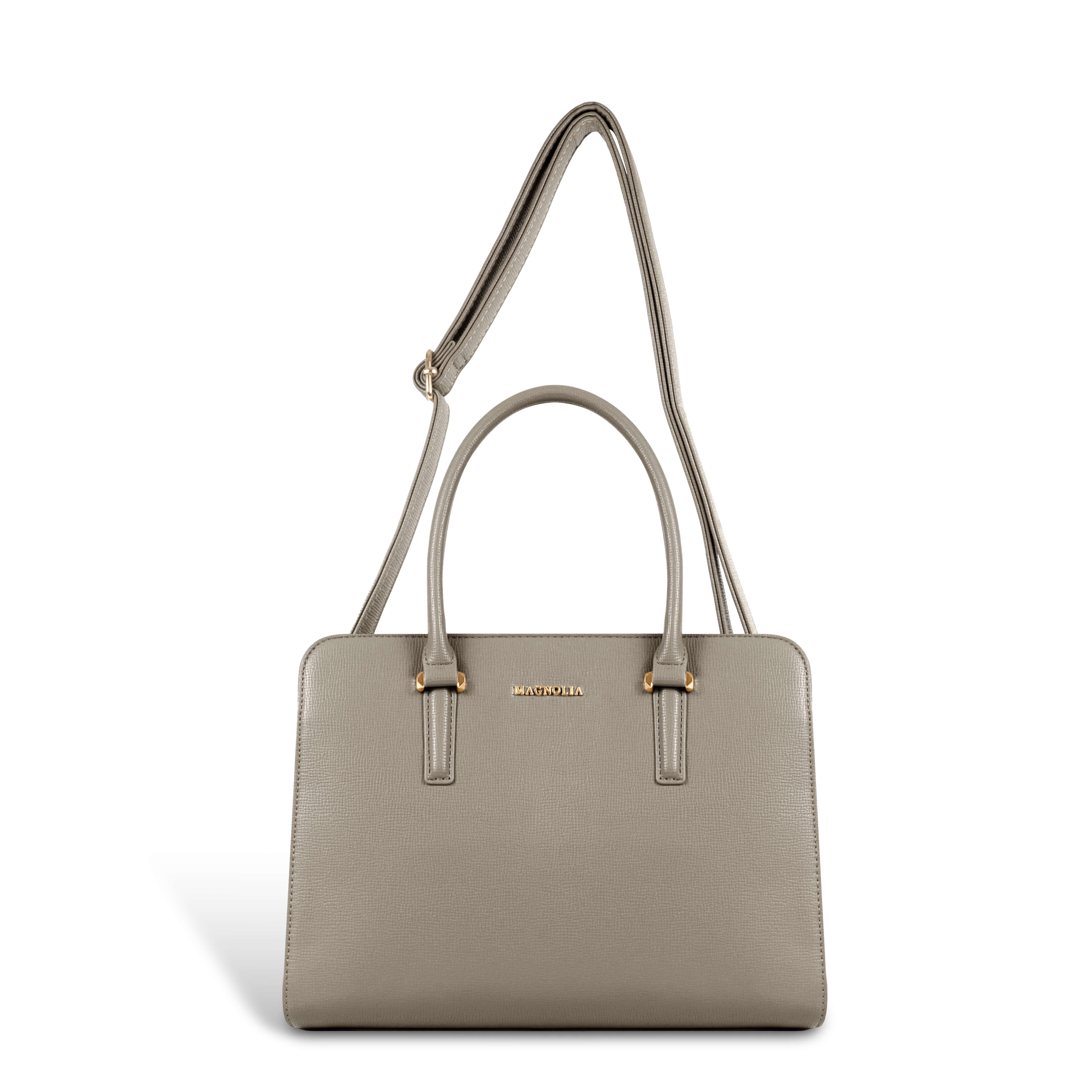 Magnolia® Prime Beige Carryall Vegan LeatherHandbag with Spacious Interior & Long Strap – Bronze