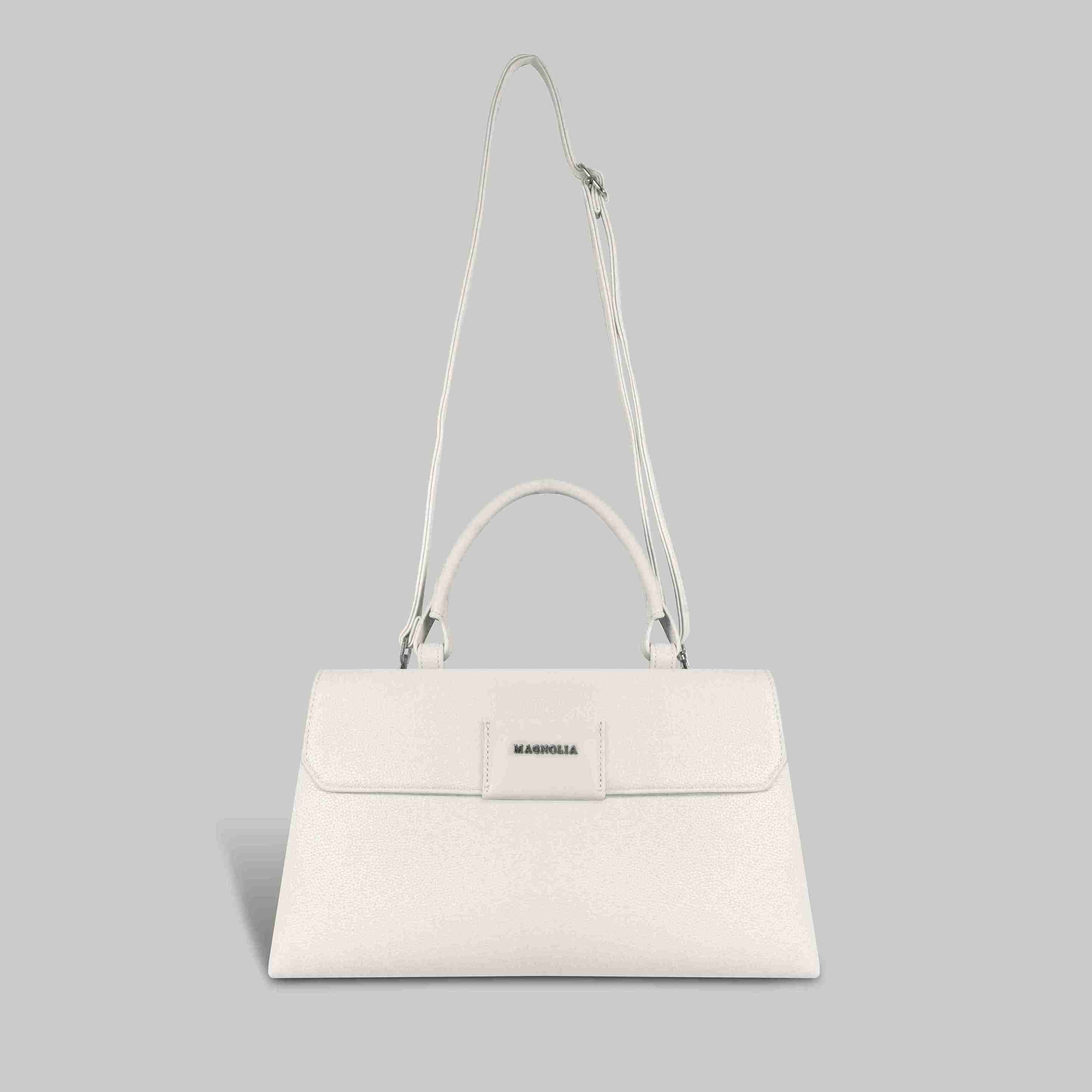 Magnolia Off-White Vegan Leather Handbag for Women | 12L Spacious Everyday & Work Bag with Long Strap