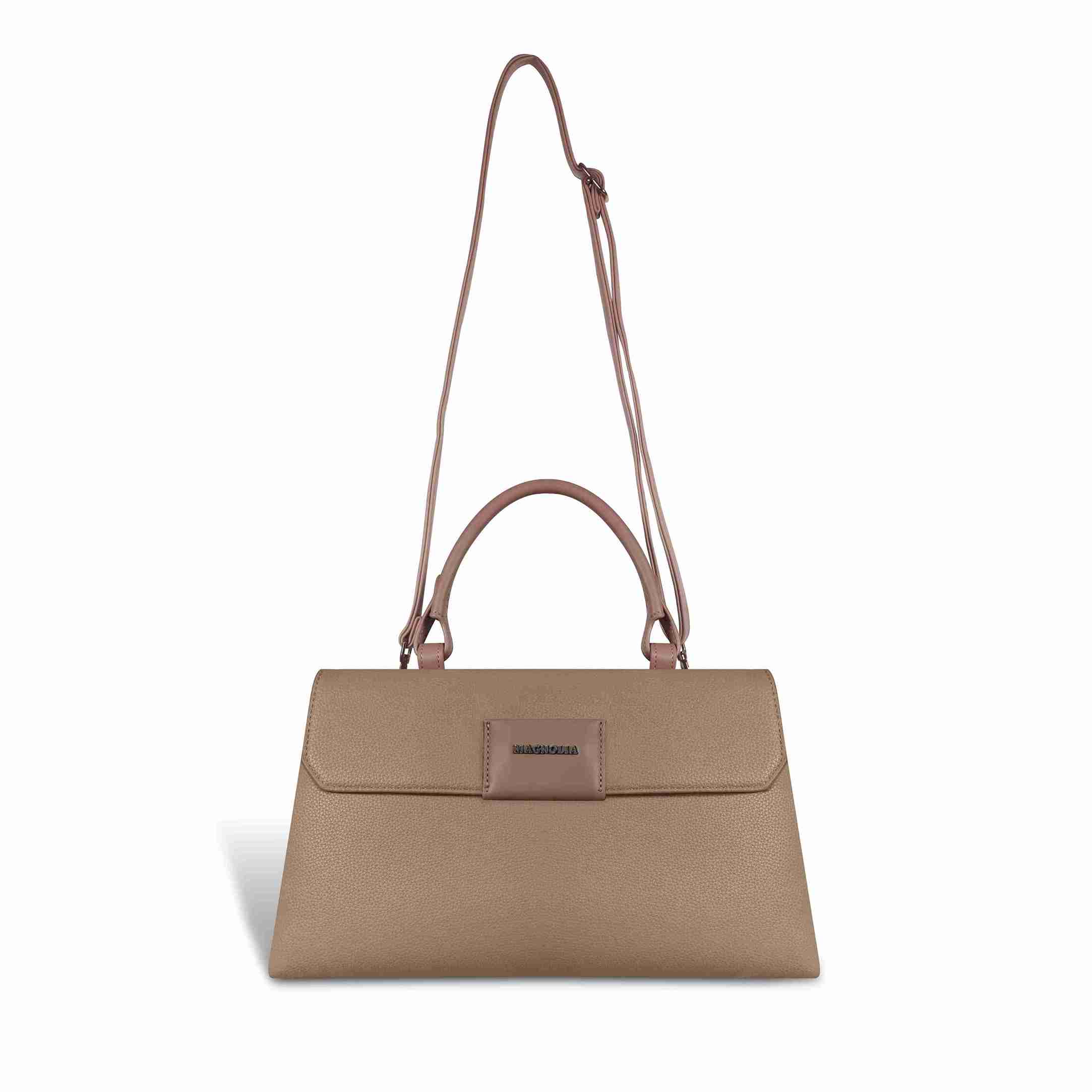 Magnolia Taupe Vegan Leather Handbag for Women | 12L Spacious Everyday & Work Bag with Long Strap