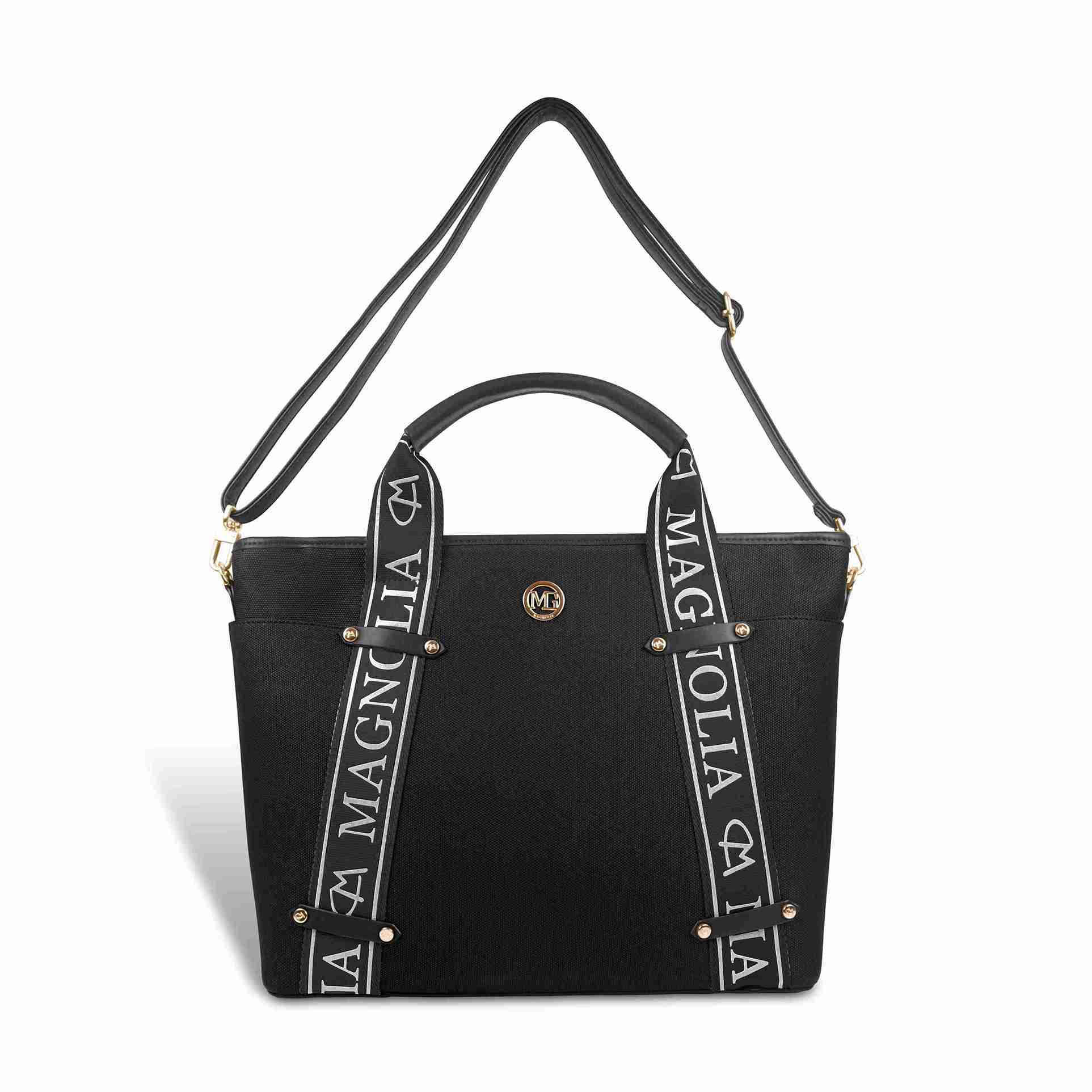 Magnolia® Vegan Leather Black Handbag – 15L Spacious Tote for Everyday & Work Use