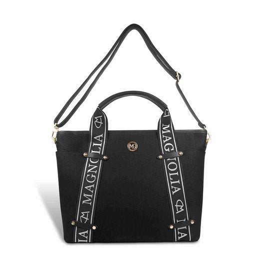 Magnolia® Vegan Leather Black Handbag – 15L Spacious Tote for Everyday & Work Use