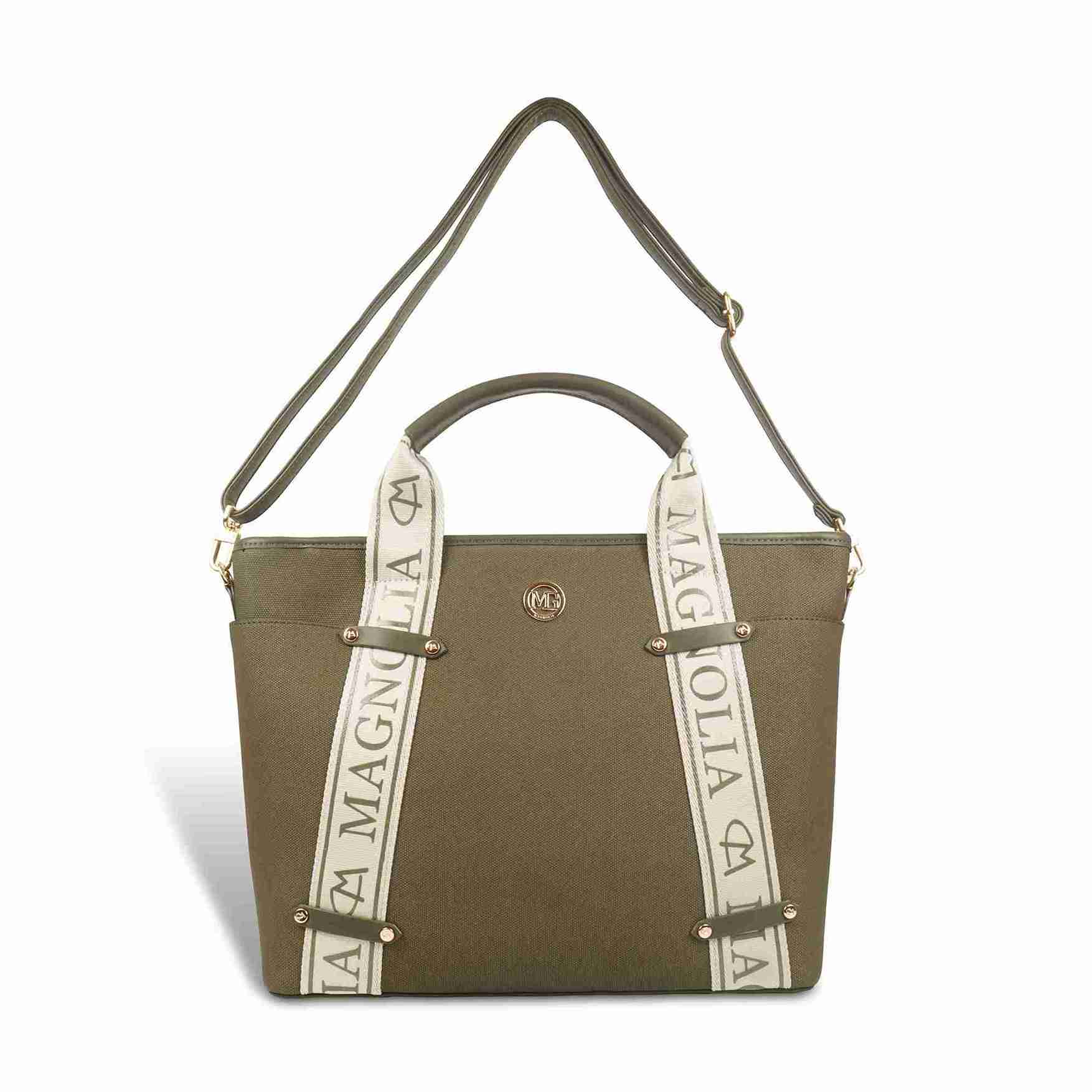 Magnolia® Vegan Leather Olive Green Handbag – 15L Spacious Tote for Everyday & Work Use
