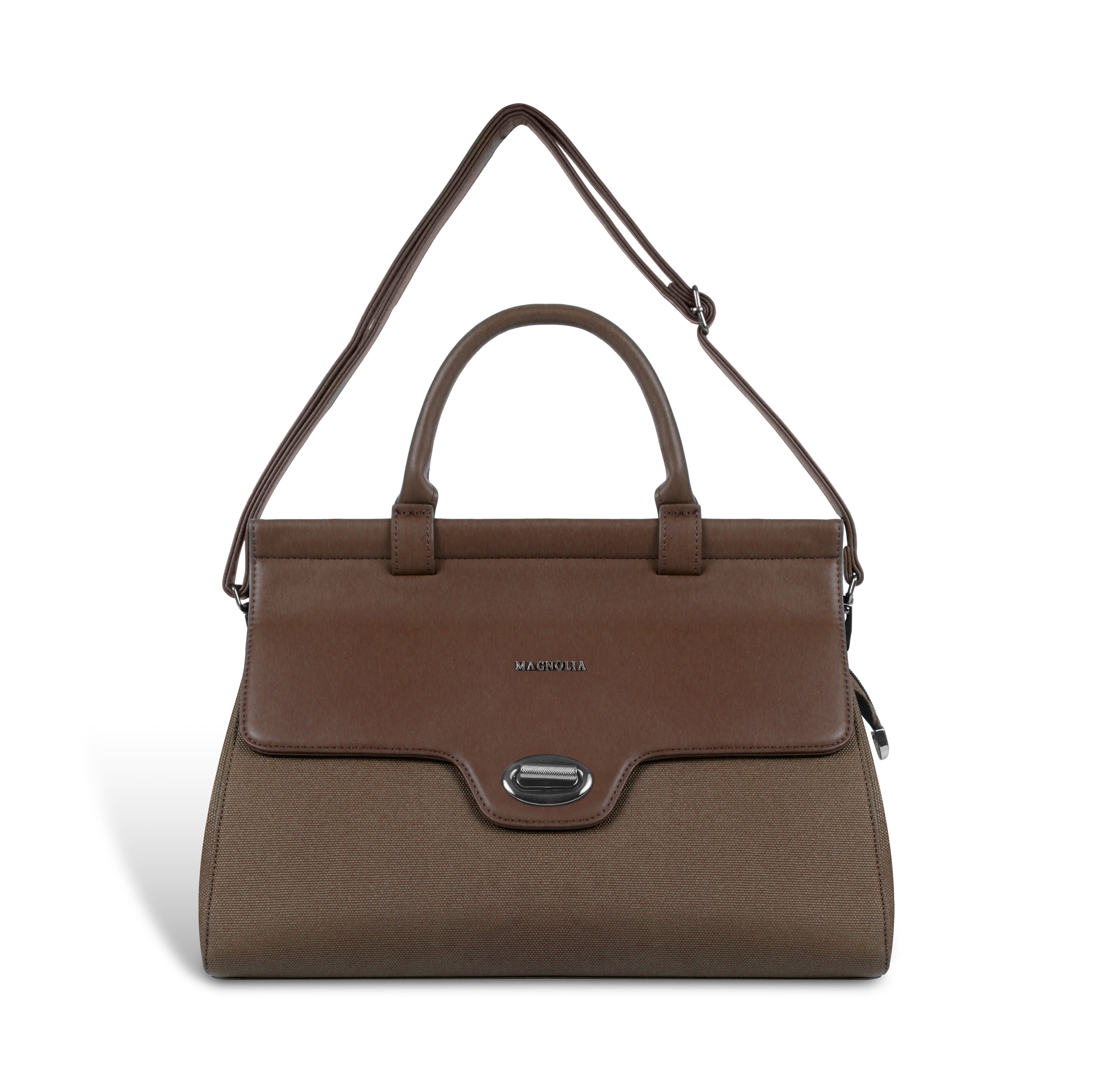 Magnolia Handbag |Brown | Premium PU Leather & Canvas | Work & Formal Bag