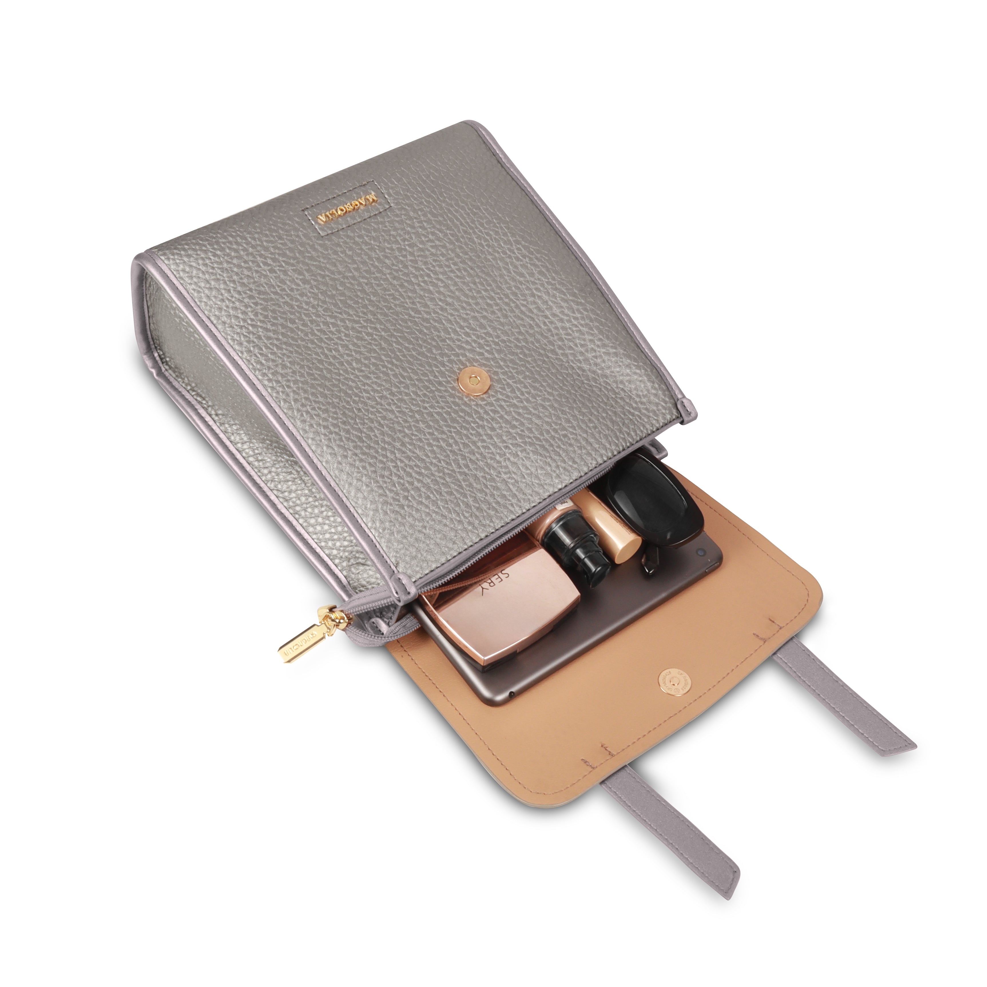 Magnolia Silver Vegan Leather Backpack for Women | 10.5L Stylish Casual Daypack with Long Strap