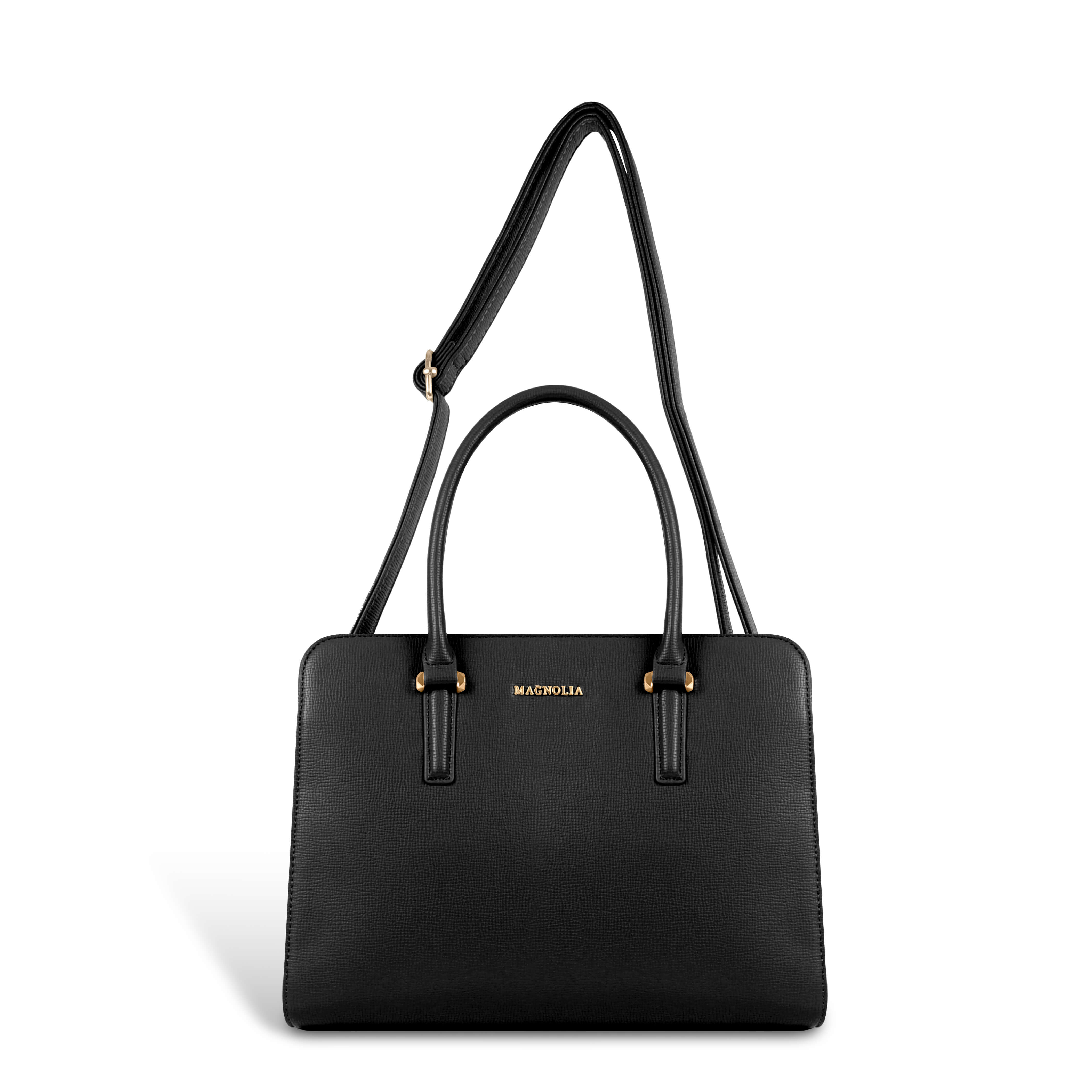 Magnolia® Prime Beige Carryall Vegan LeatherHandbag with Spacious Interior & Long Strap – Black