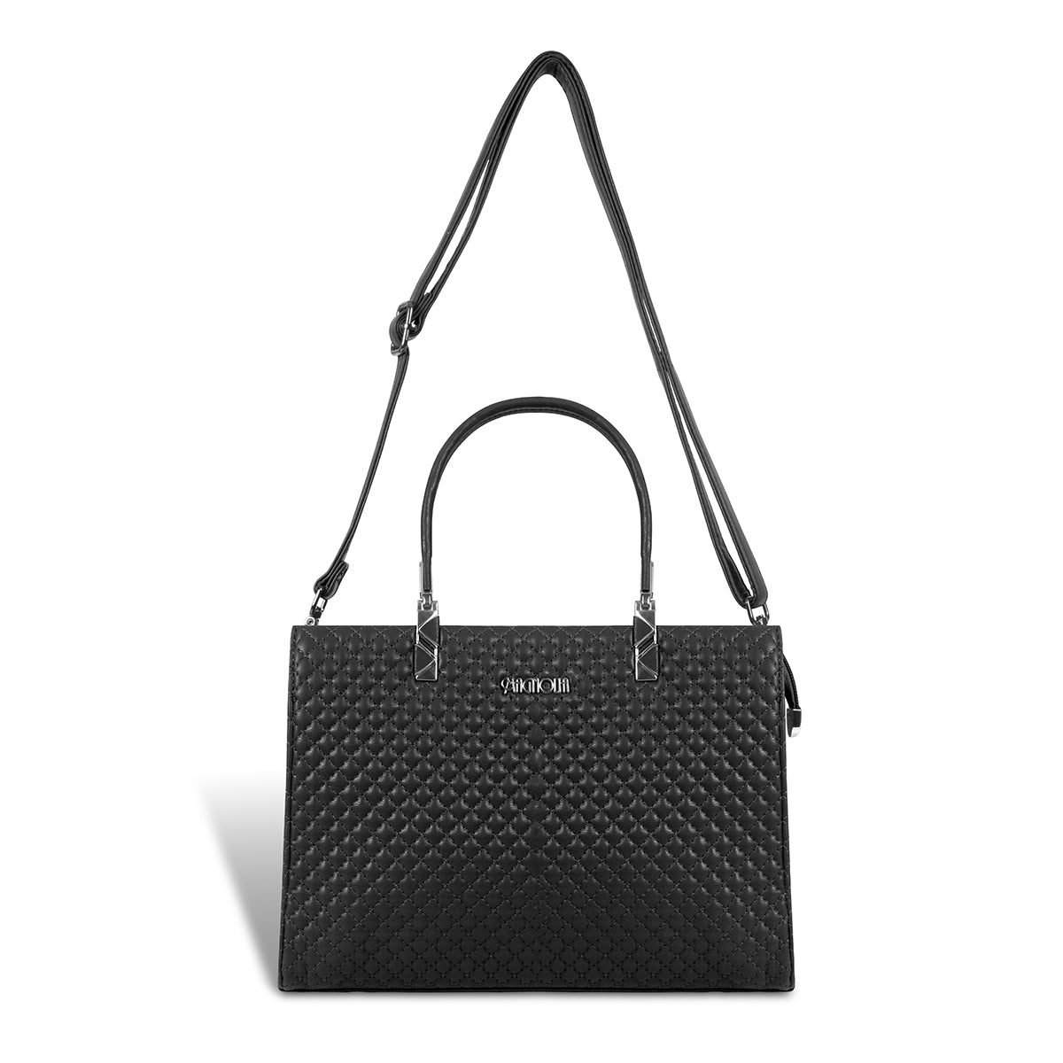 Magnolia Black Quilted Faux Leather Handbag for Women | 10.5L Stylish Everyday & Office Use Bag with Long Strap