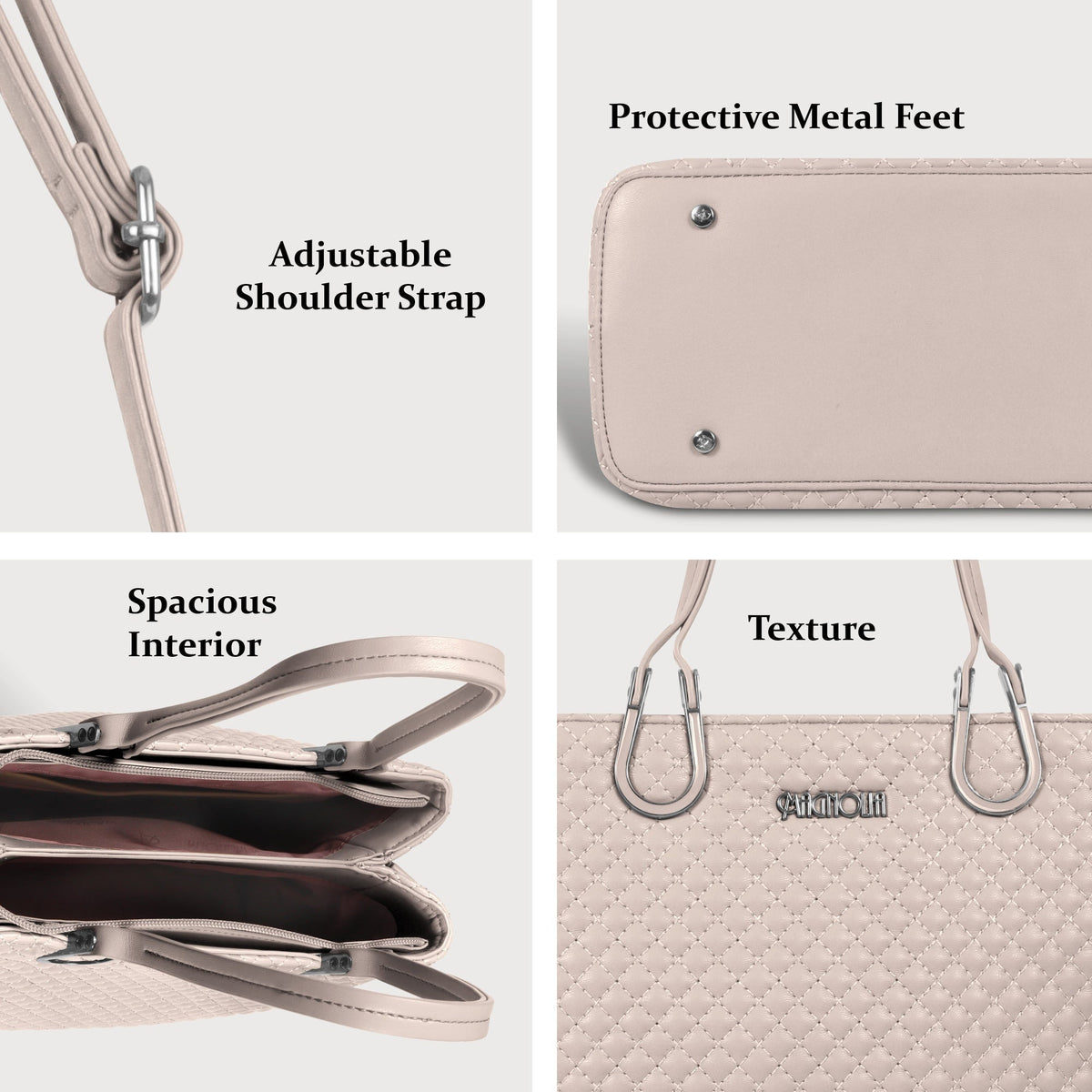 Magnolia Dusty Rose Quilted Faux Leather Handbag for Women | 10.5L Elegant Everyday & Office Shoulder Bag