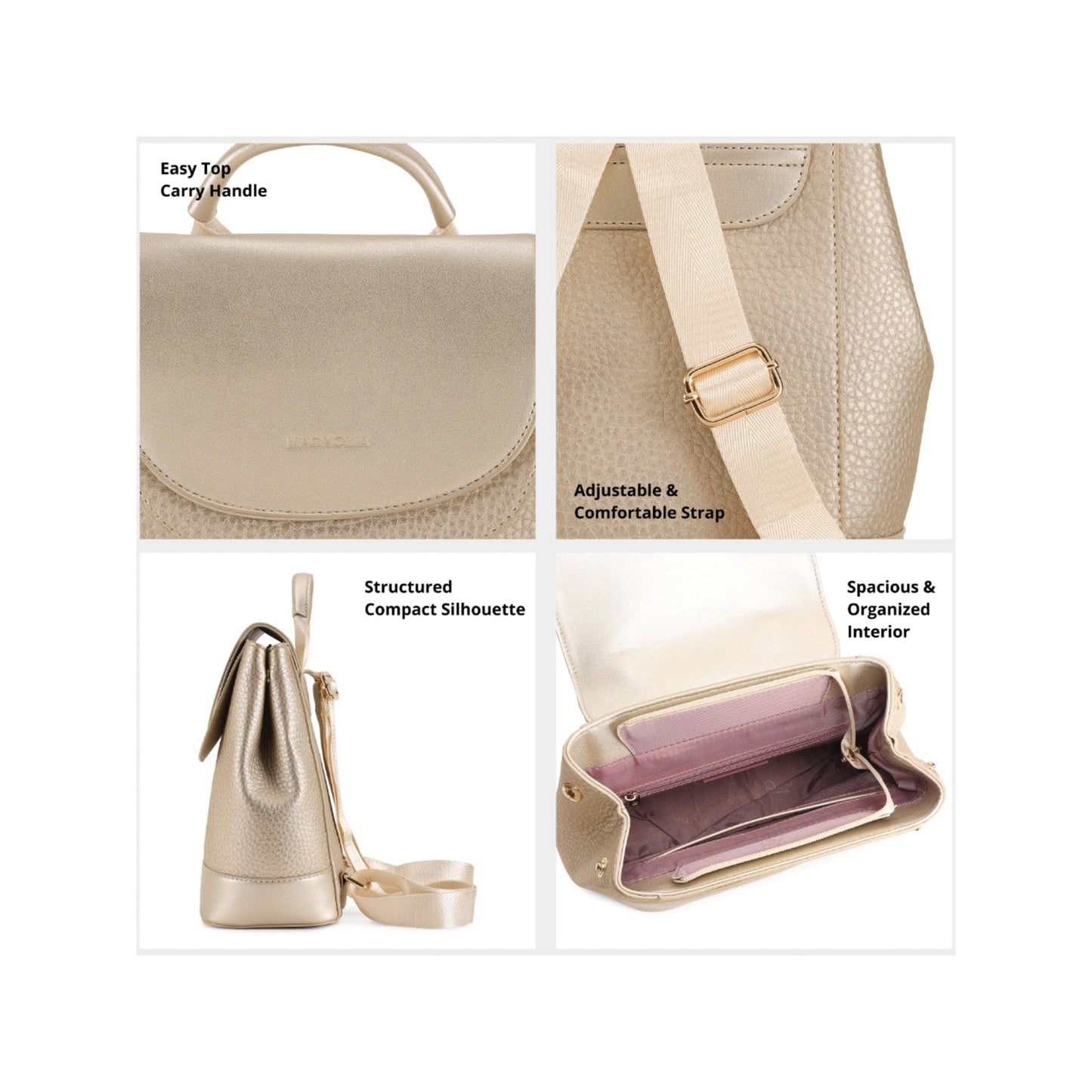 Magnolia Gold PU Leather Solid One Size Women Backpack