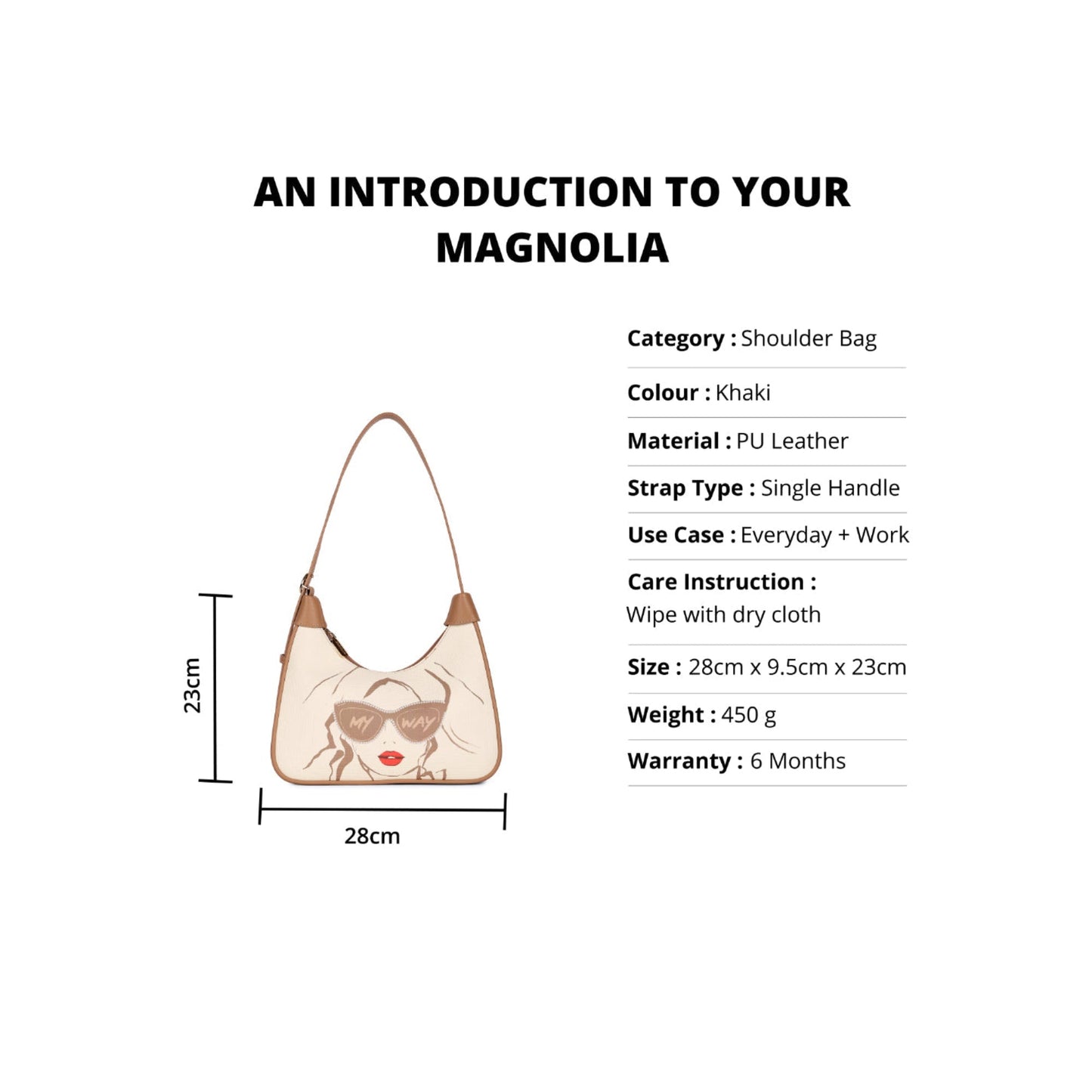 Magnolia Khaki PU Leather Printed One Size Women Shoulder Bag