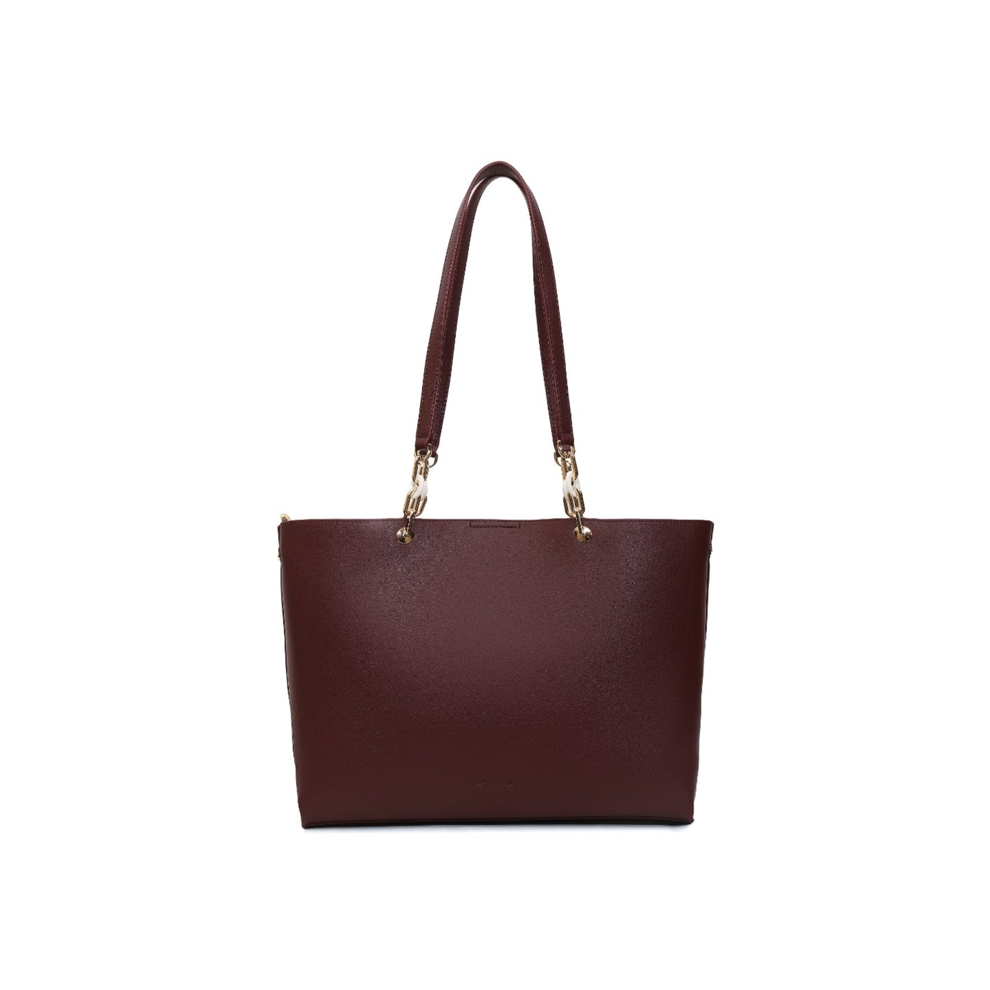 Magnolia Women Beige & Wine Printed Tote Bag