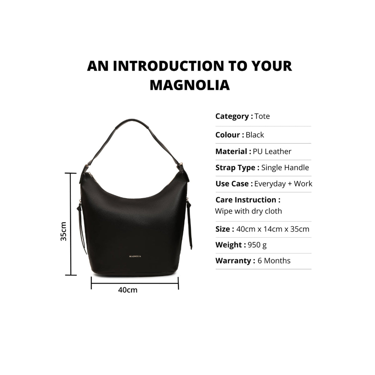 Magnolia Black PU Leather Solid One Size Women Tote