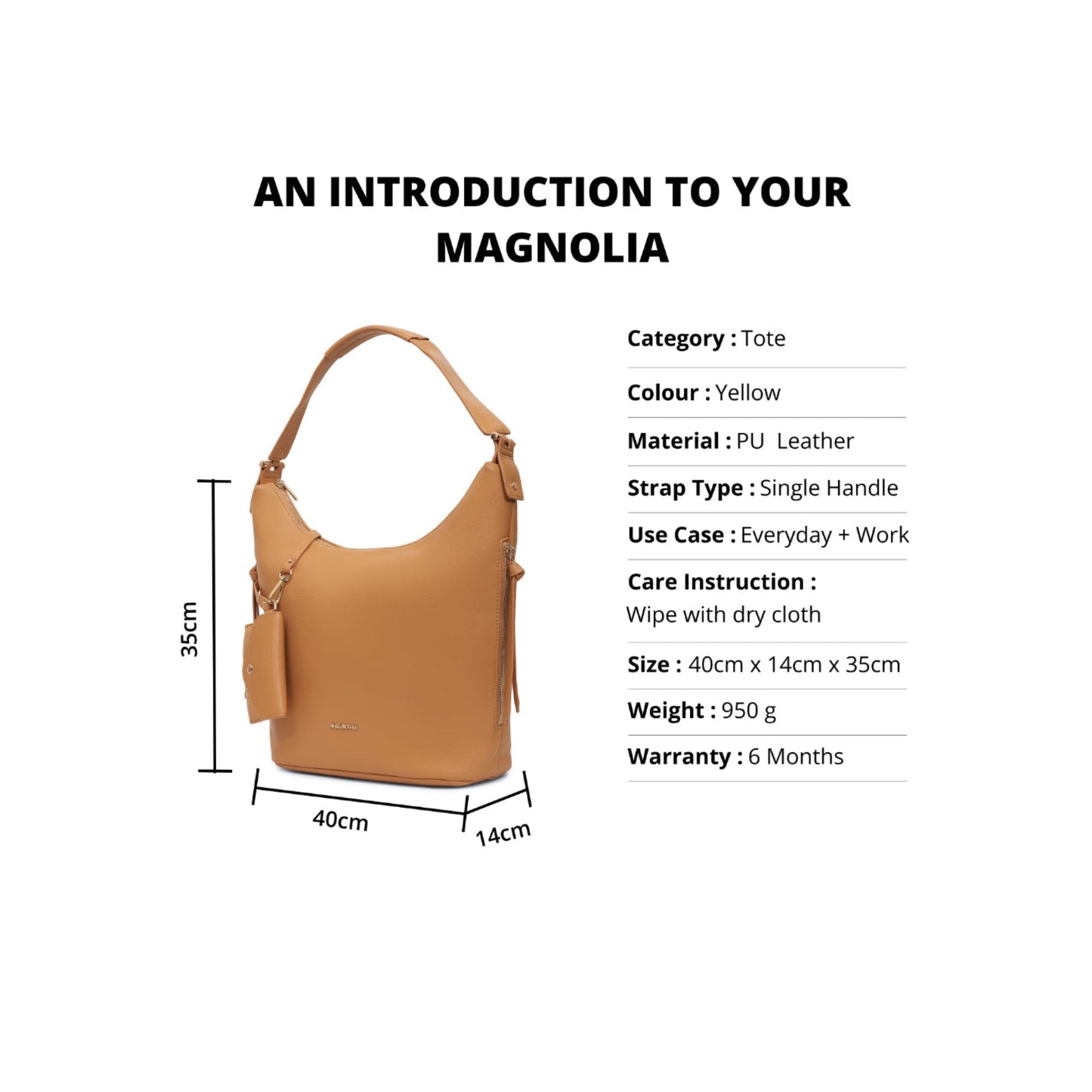 Magnolia Yellow PU Leather Solid One Size Women Tote