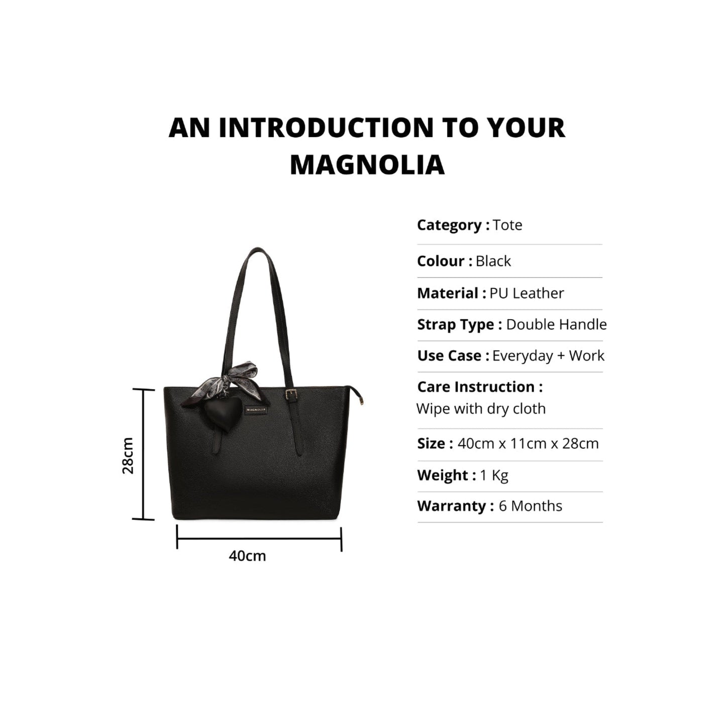 Magnolia Black PU Leather Solid One Size Women Tote