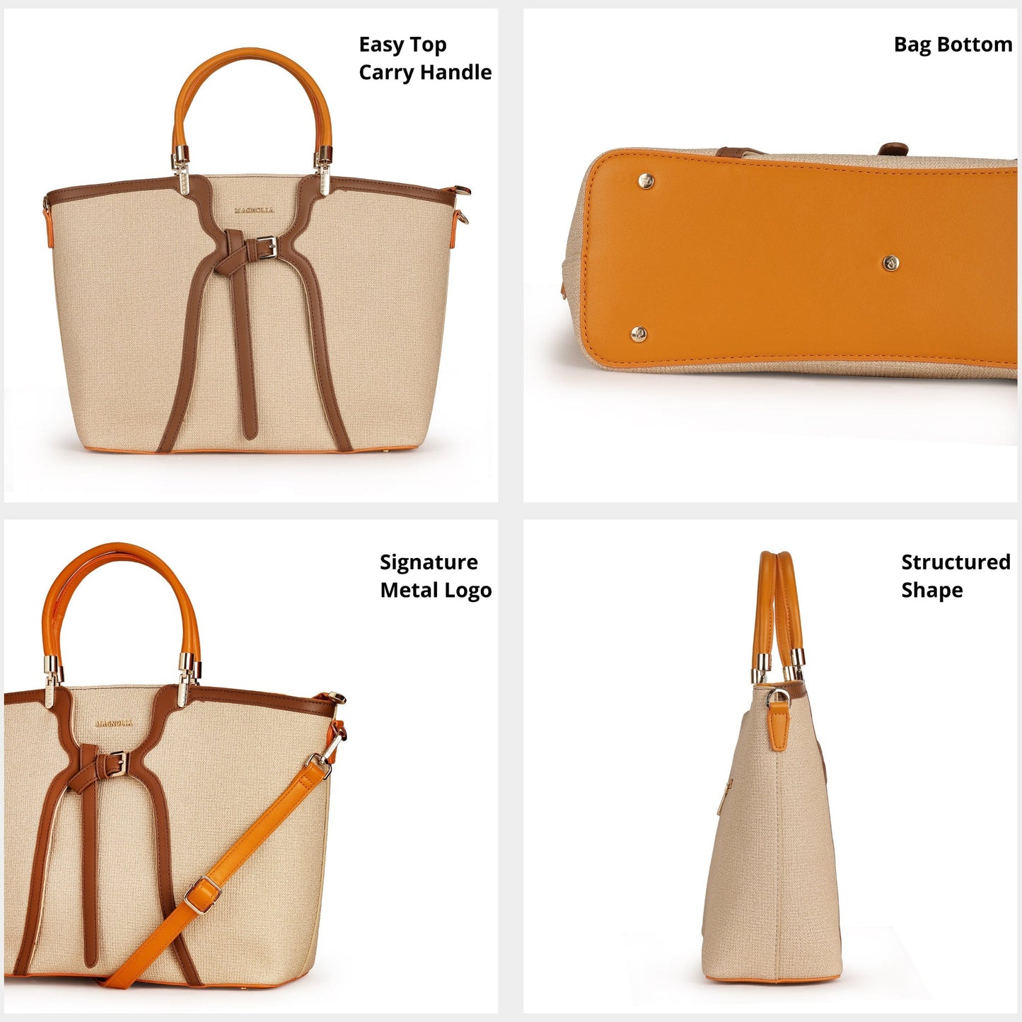 Magnolia PU Leather Women Khaki Tote Bag