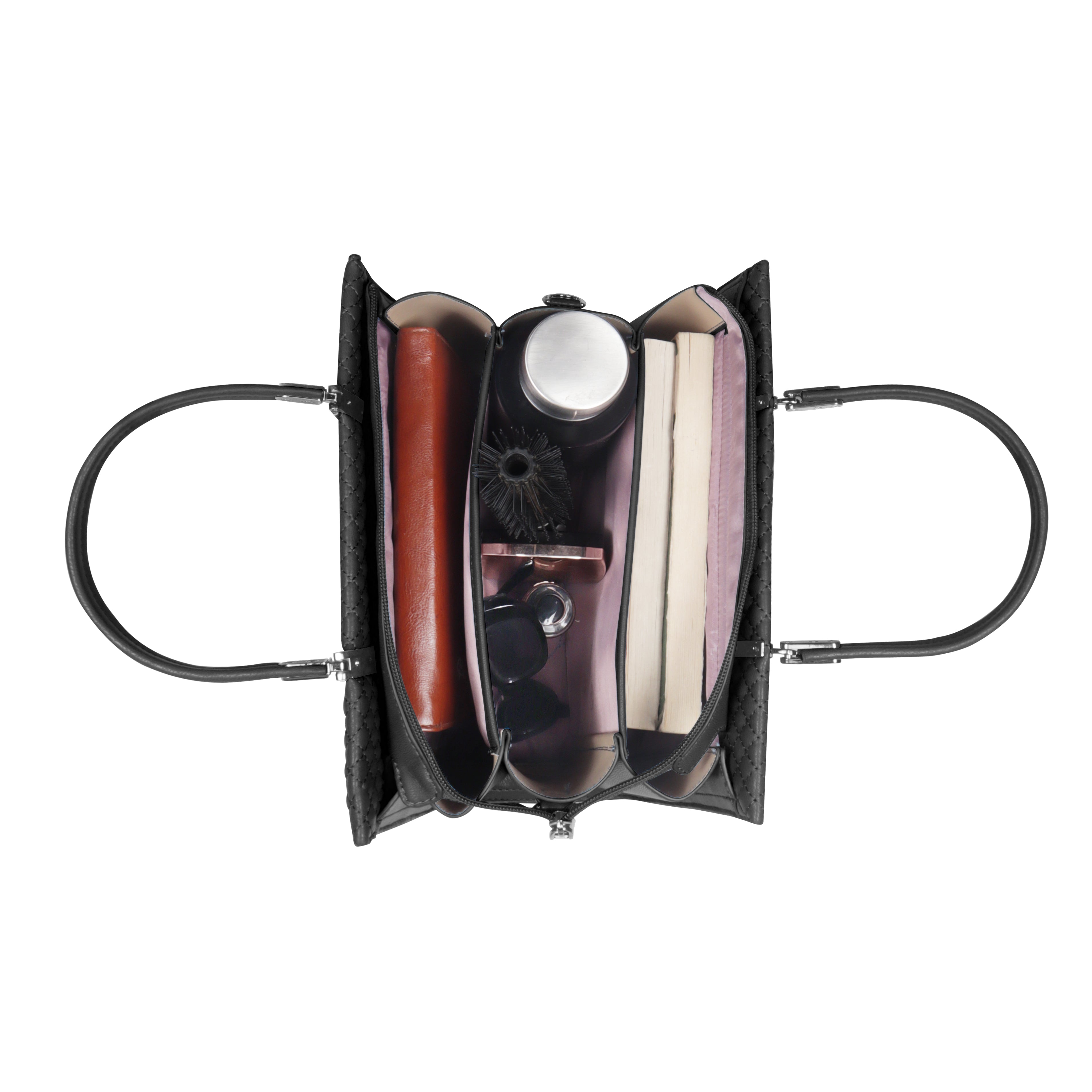 Magnolia Black Quilted Faux Leather Handbag for Women | 10.5L Stylish Everyday & Office Use Bag with Long Strap