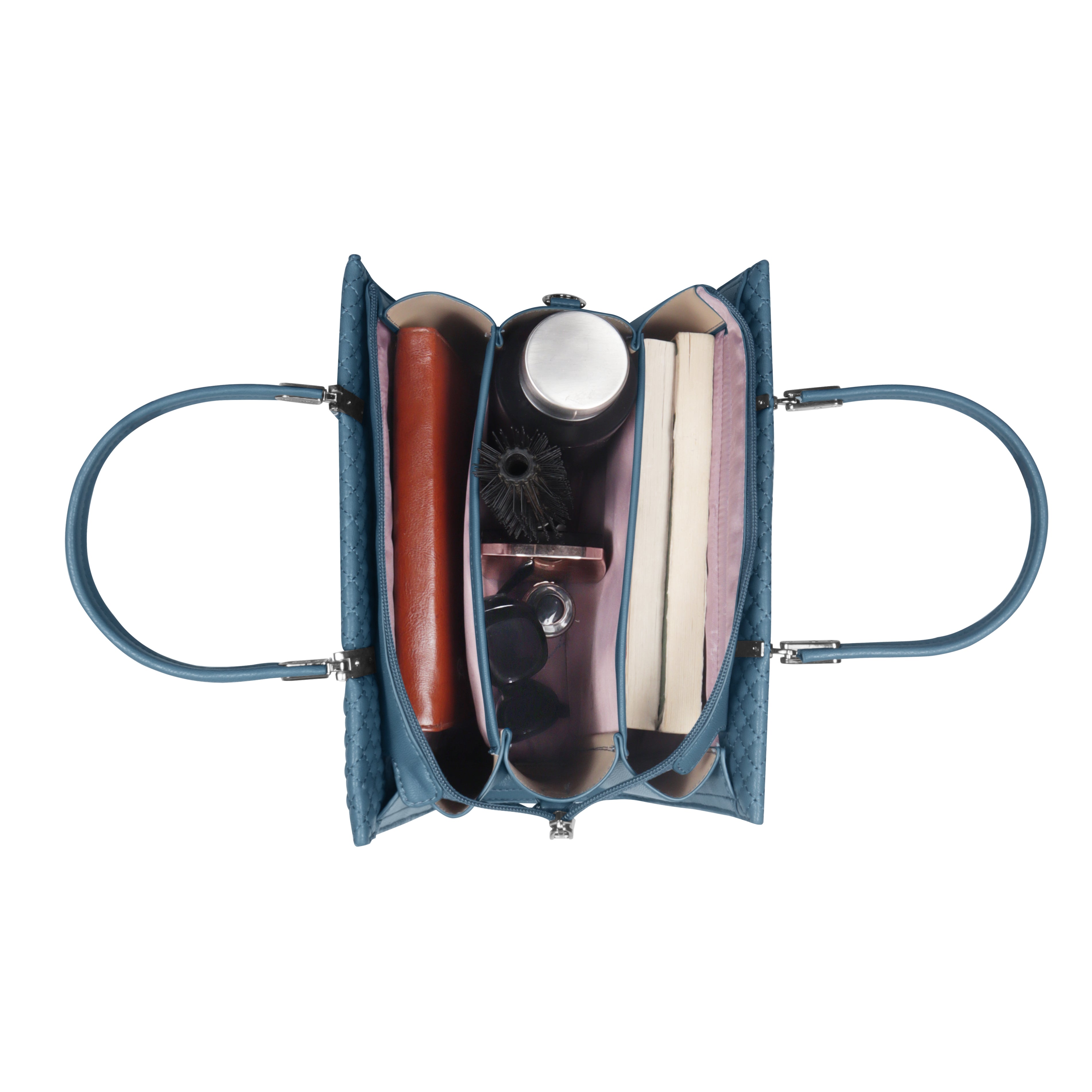 Magnolia Blue Quilted Faux Leather Handbag for Women | 10.5L Stylish Everyday & Office Use Bag with Long Strap