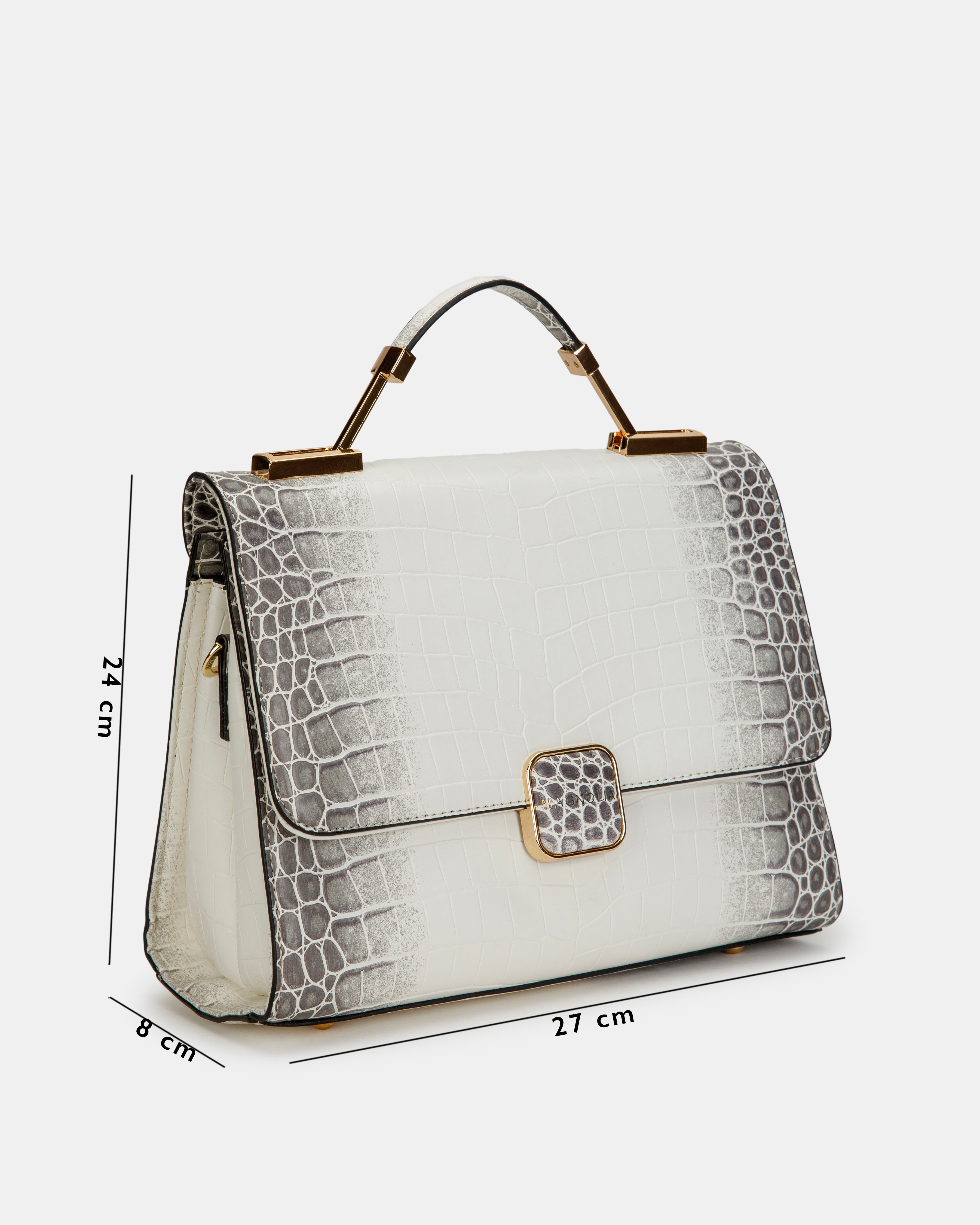 Magnolia Luxe Croco Texture Satchel – Elegant Handbag with Gold Accents