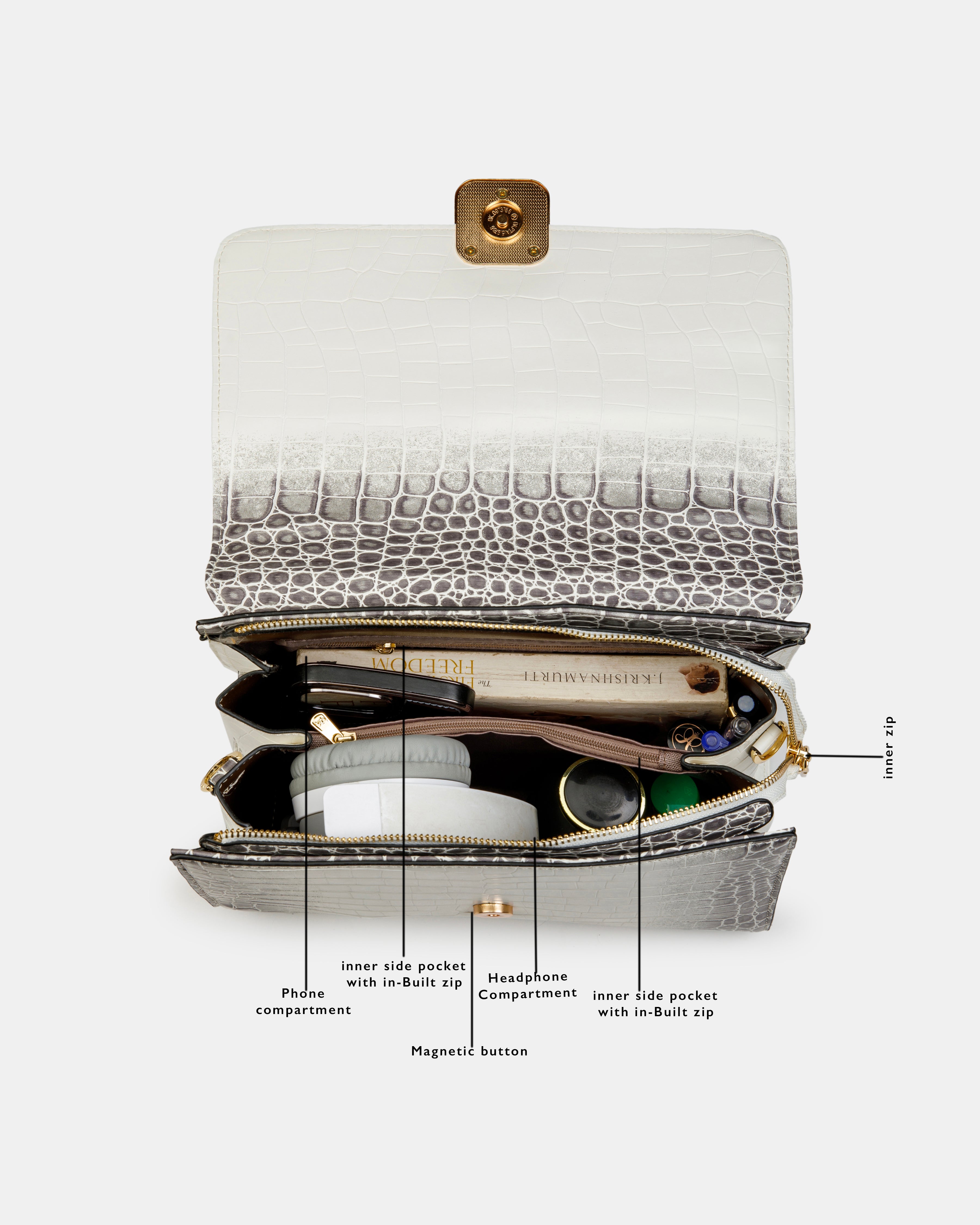 Magnolia Luxe Croco Texture Satchel – Elegant Handbag with Gold Accents