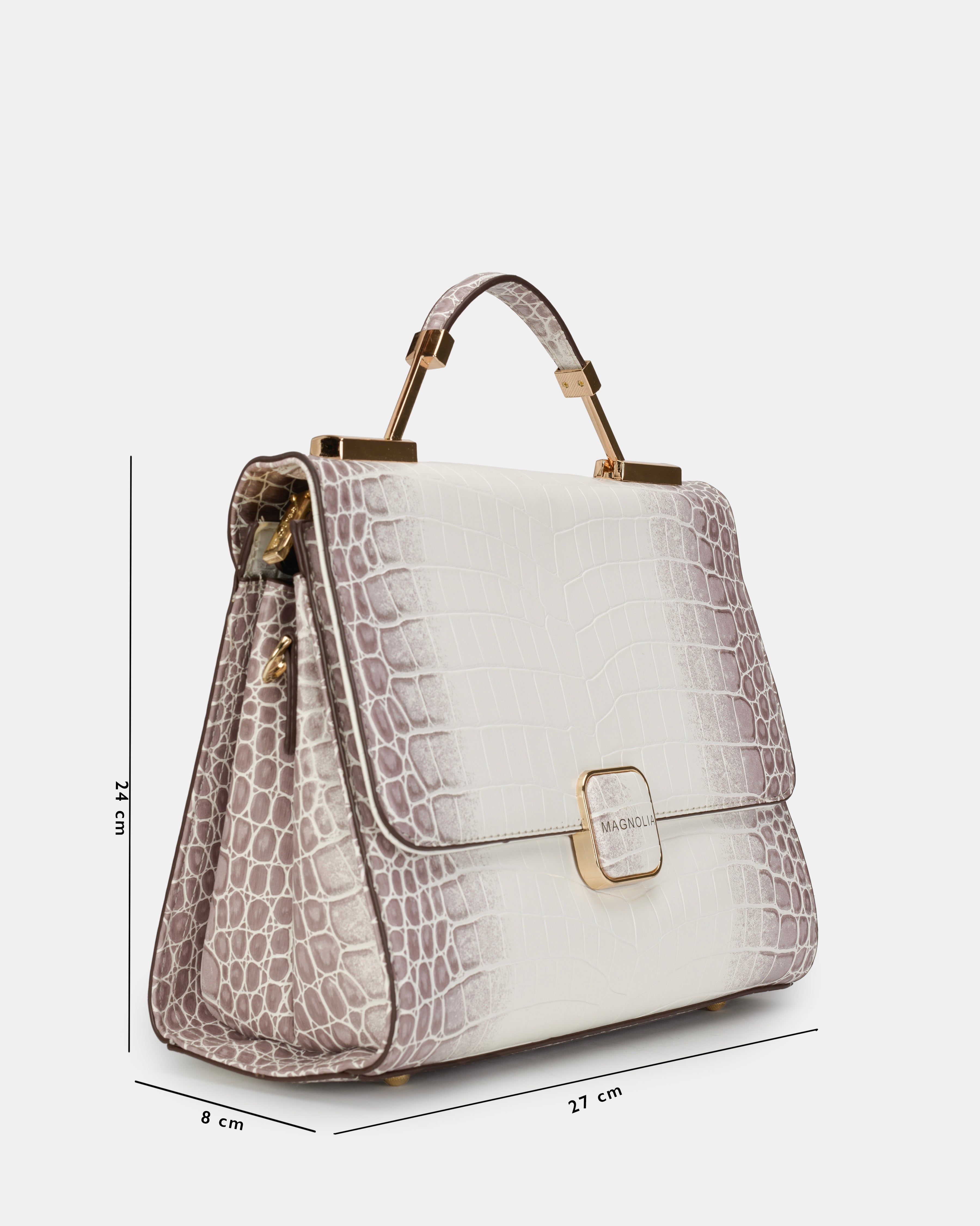 Magnolia Luxe Croco Texture Satchel – Elegant Handbag with Gold Accents