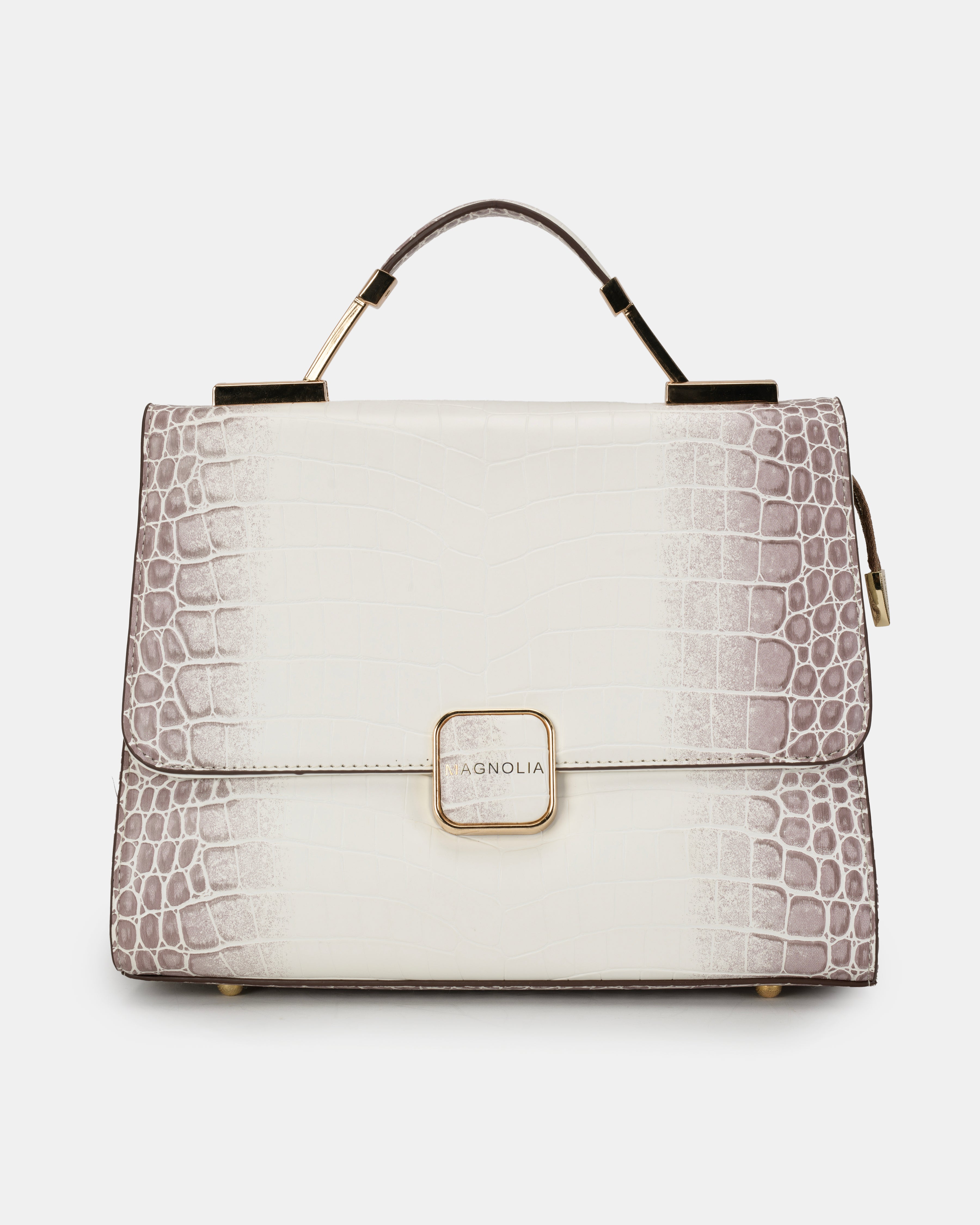 Magnolia Luxe Croco Texture Satchel – Elegant Handbag with Gold Accents