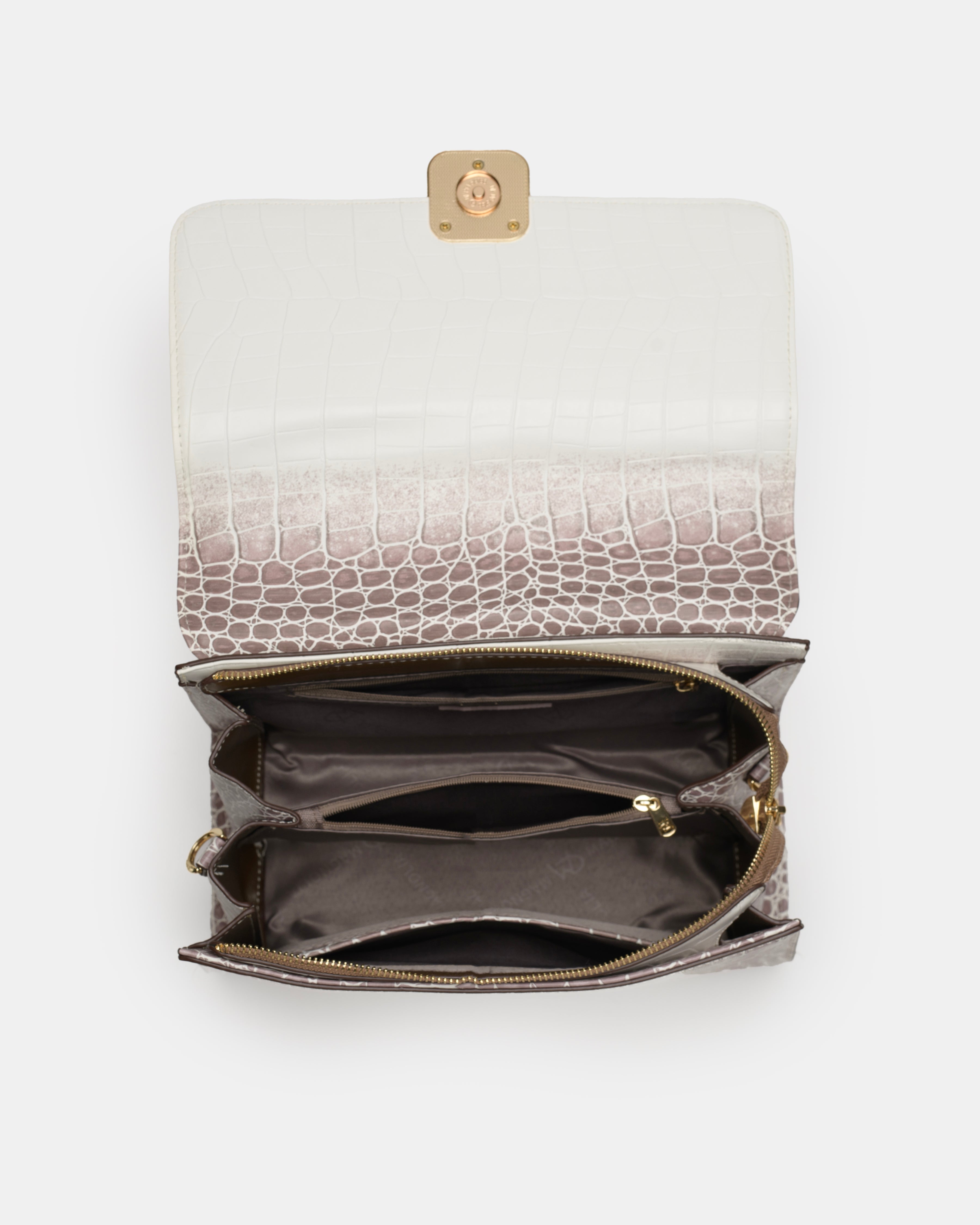 Magnolia Luxe Croco Texture Satchel – Elegant Handbag with Gold Accents
