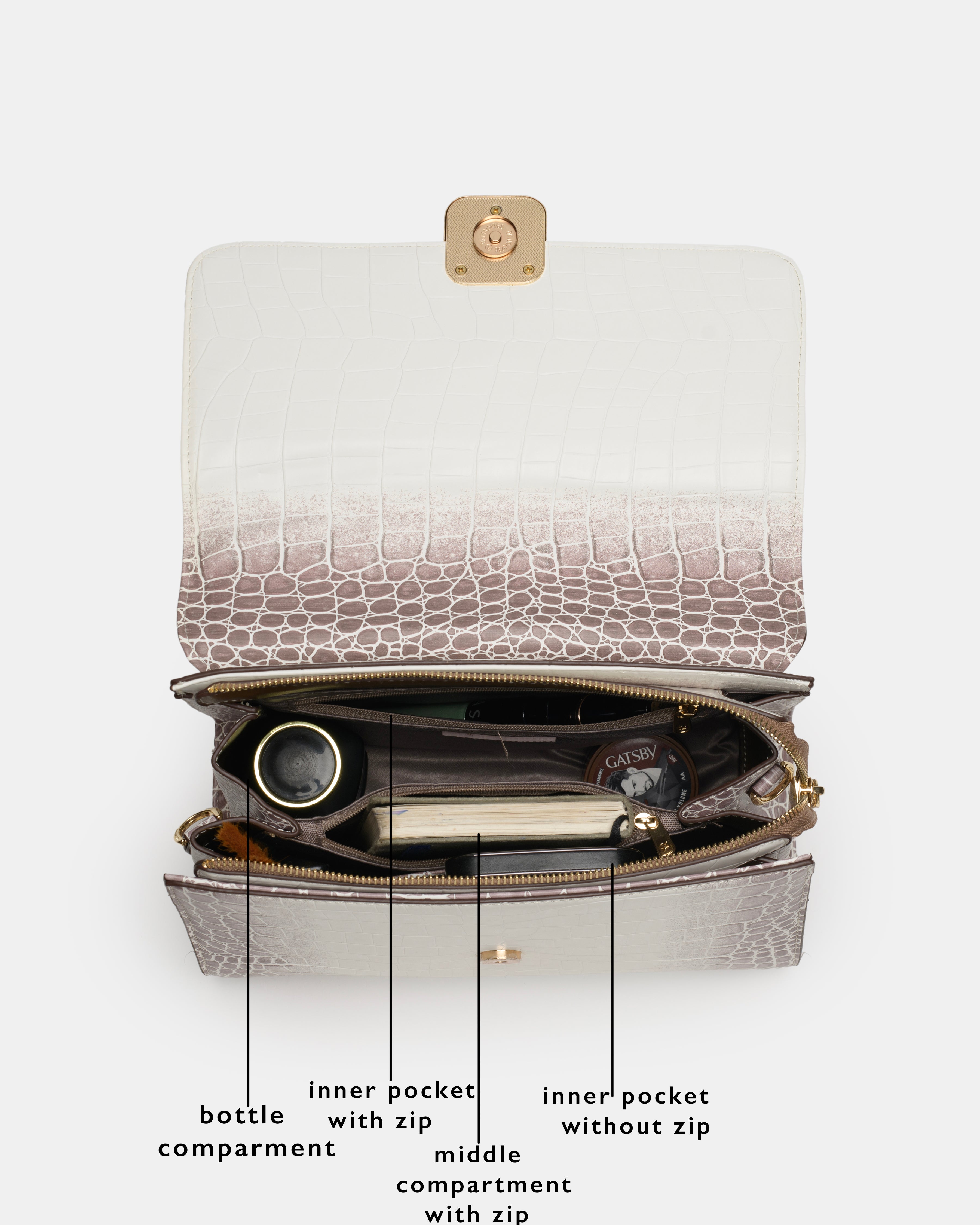 Magnolia Luxe Croco Texture Satchel – Elegant Handbag with Gold Accents