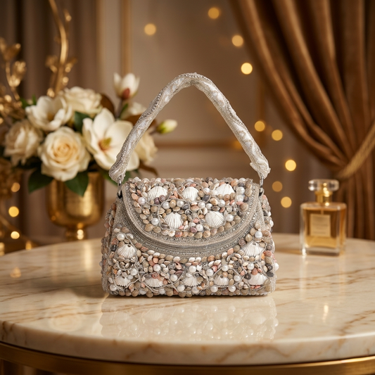 Magnolia White Velvet Embellishment Women Clutch