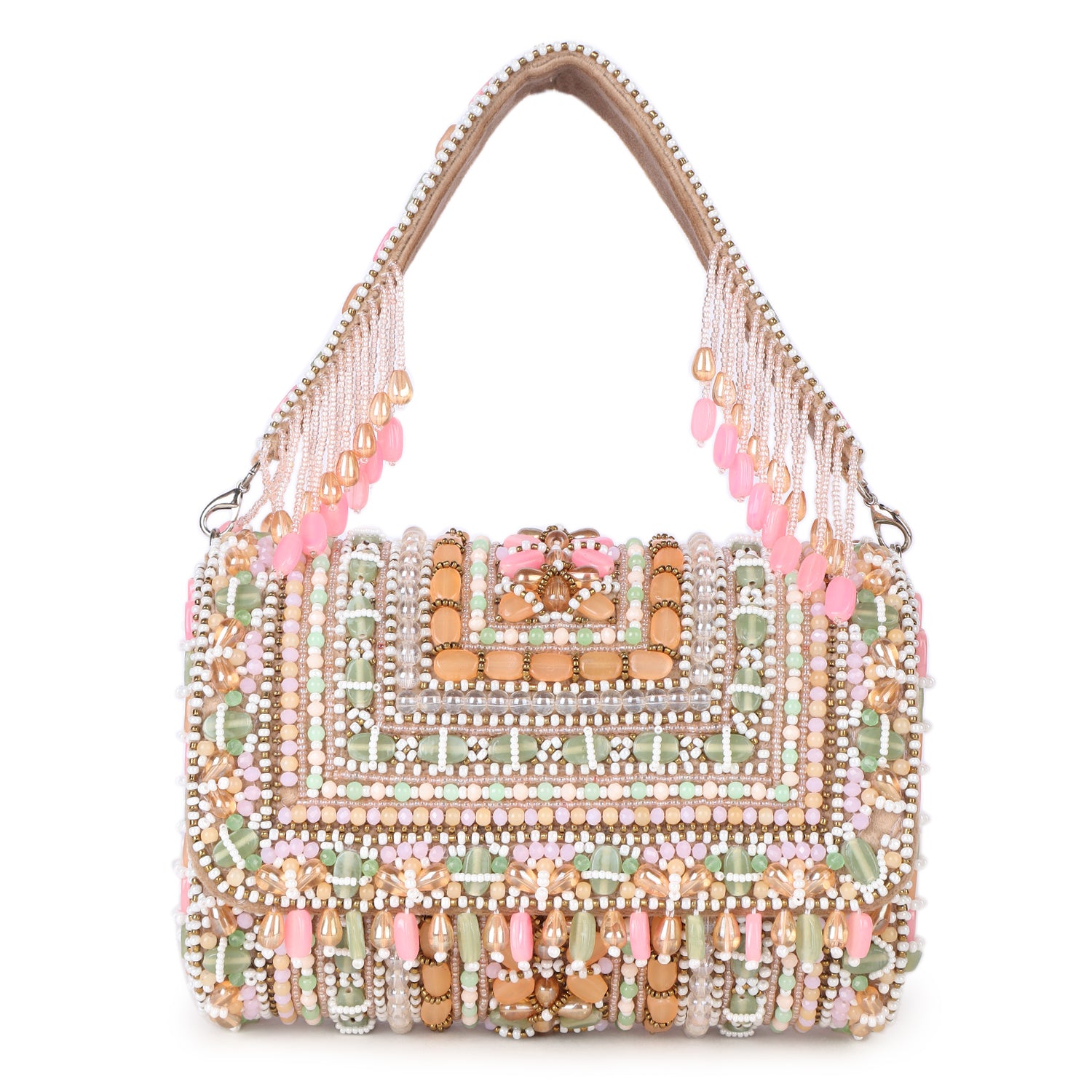Pastel Suede Embellished Clutch