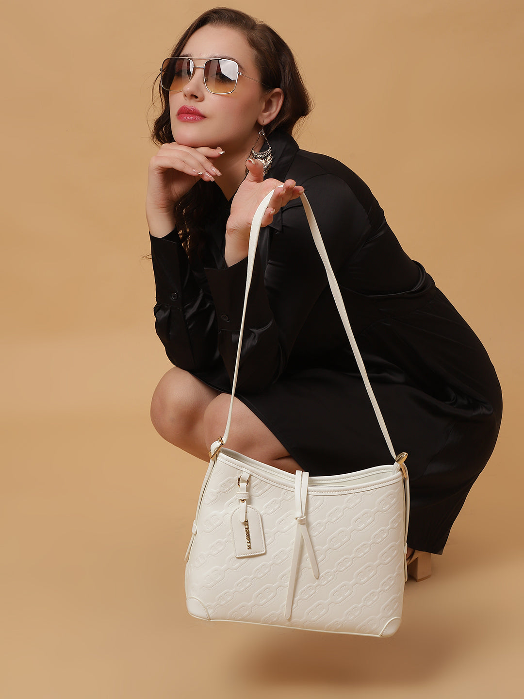 Magnolia Claire Embossed Crossbody Bag Off White