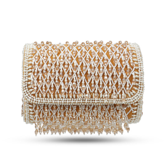 Magnolia Beige Velvet Embellished Women Clutch